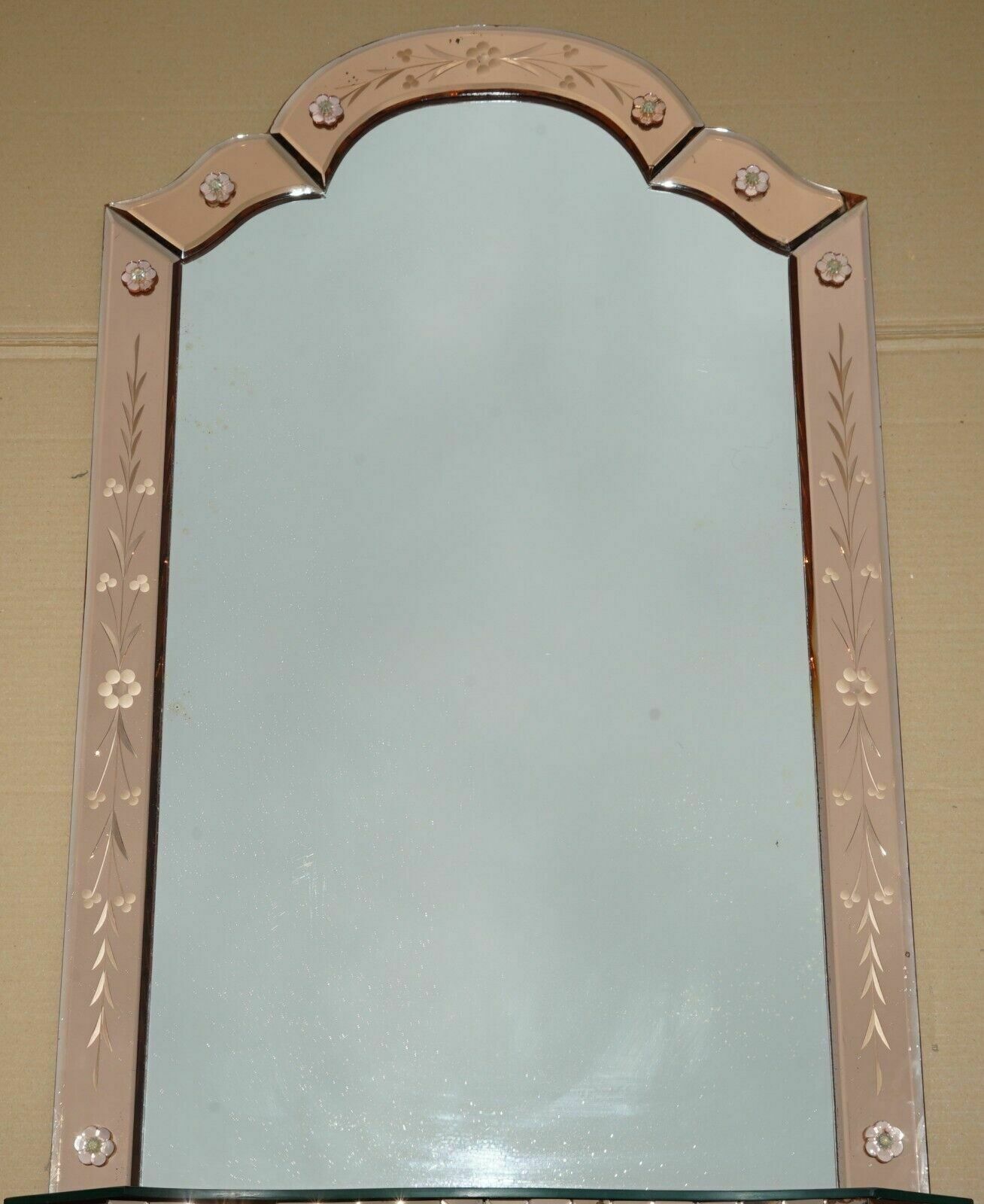 Antique Sublime 1920 Art Deco Peach Glass Venetian Dressing Table Vanity Mirror photo 1350.0