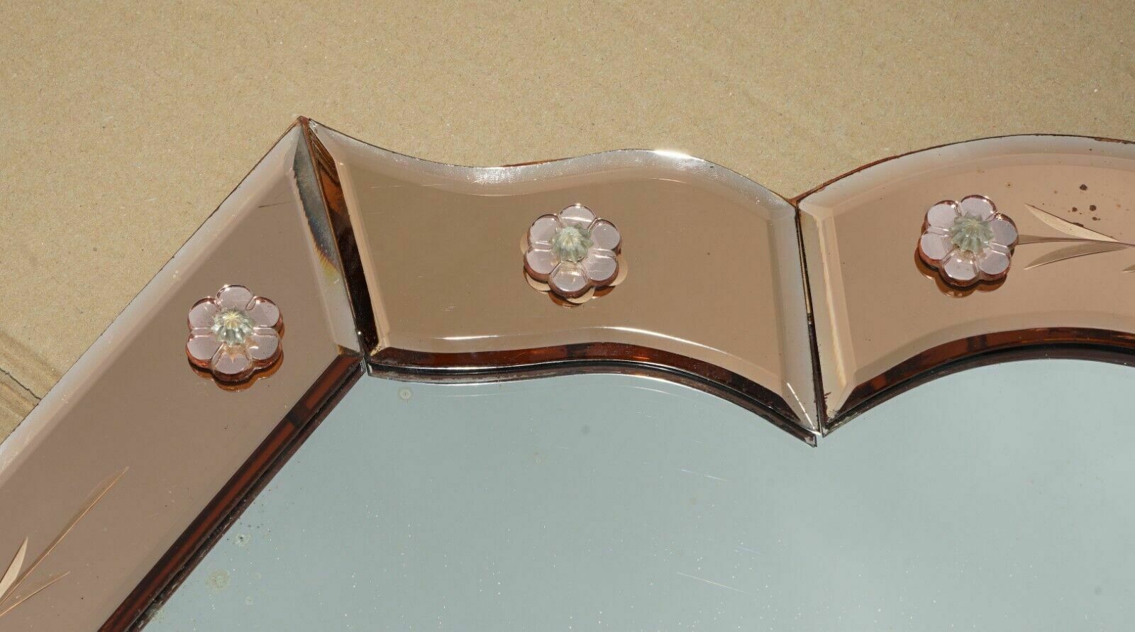 Antique Sublime 1920 Art Deco Peach Glass Venetian Dressing Table Vanity Mirror photo vintage