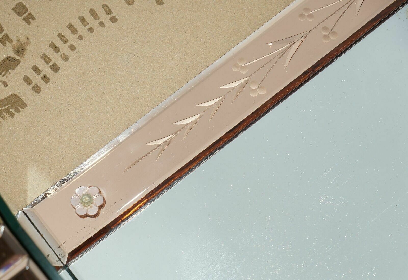 photo vinterior Antique Sublime 1920 Art Deco Peach Glass Venetian Dressing Table Vanity Mirror