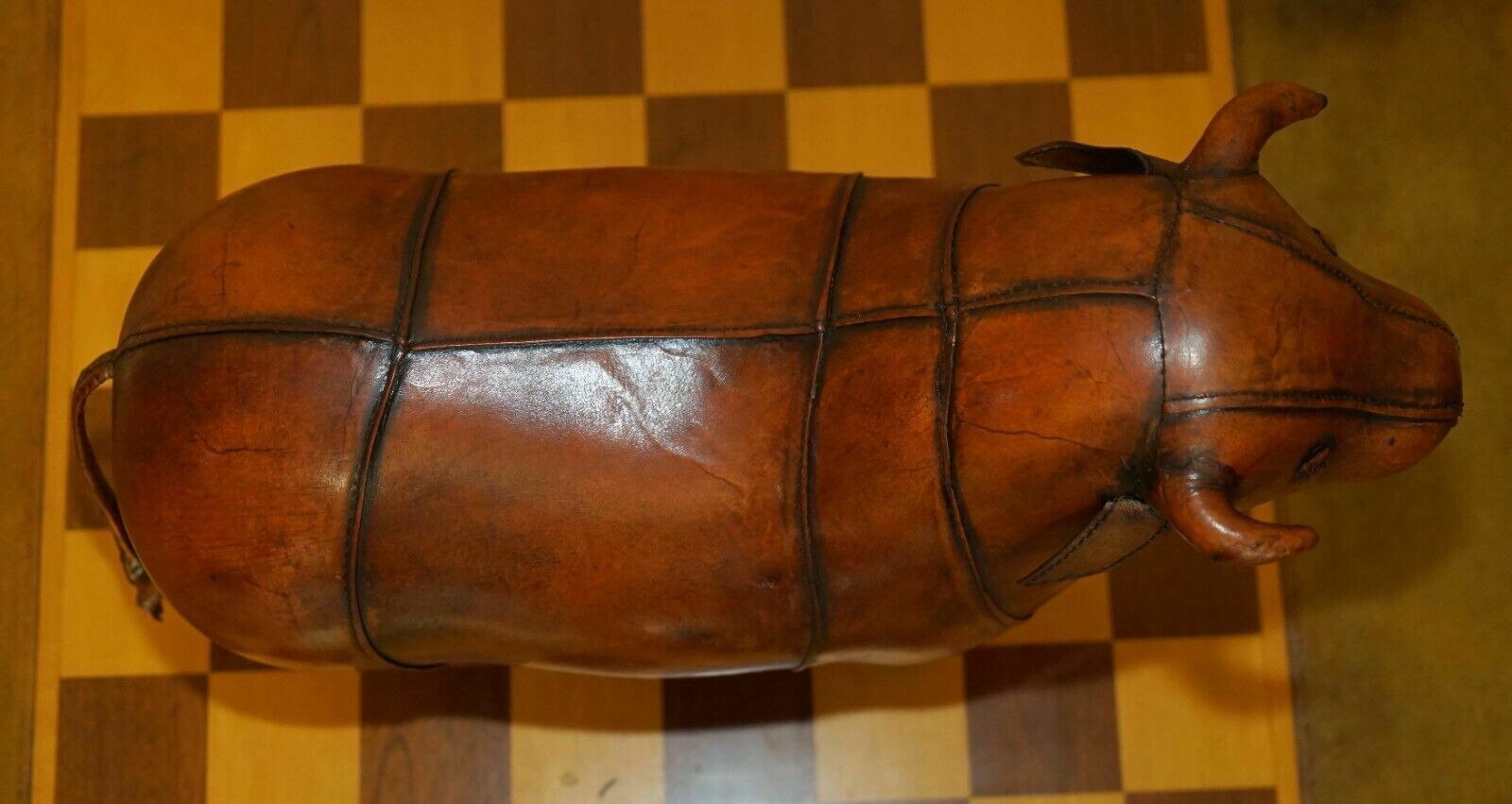 Medium New Old Stock Liberty Style Omersa Brown Bull Cow Leather  Footstool photo 1250.0
