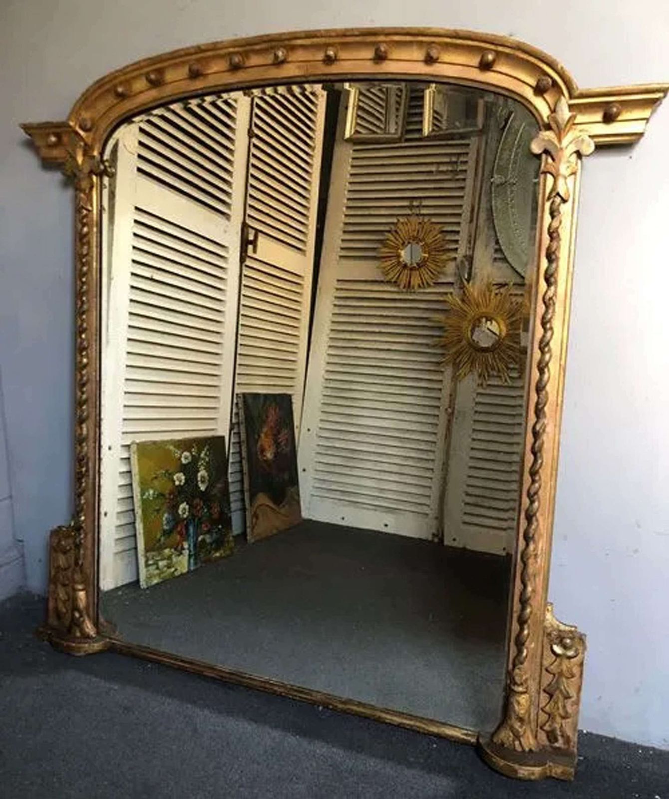 A Carved Giltwood English Antique Overmantle Mirror C1840