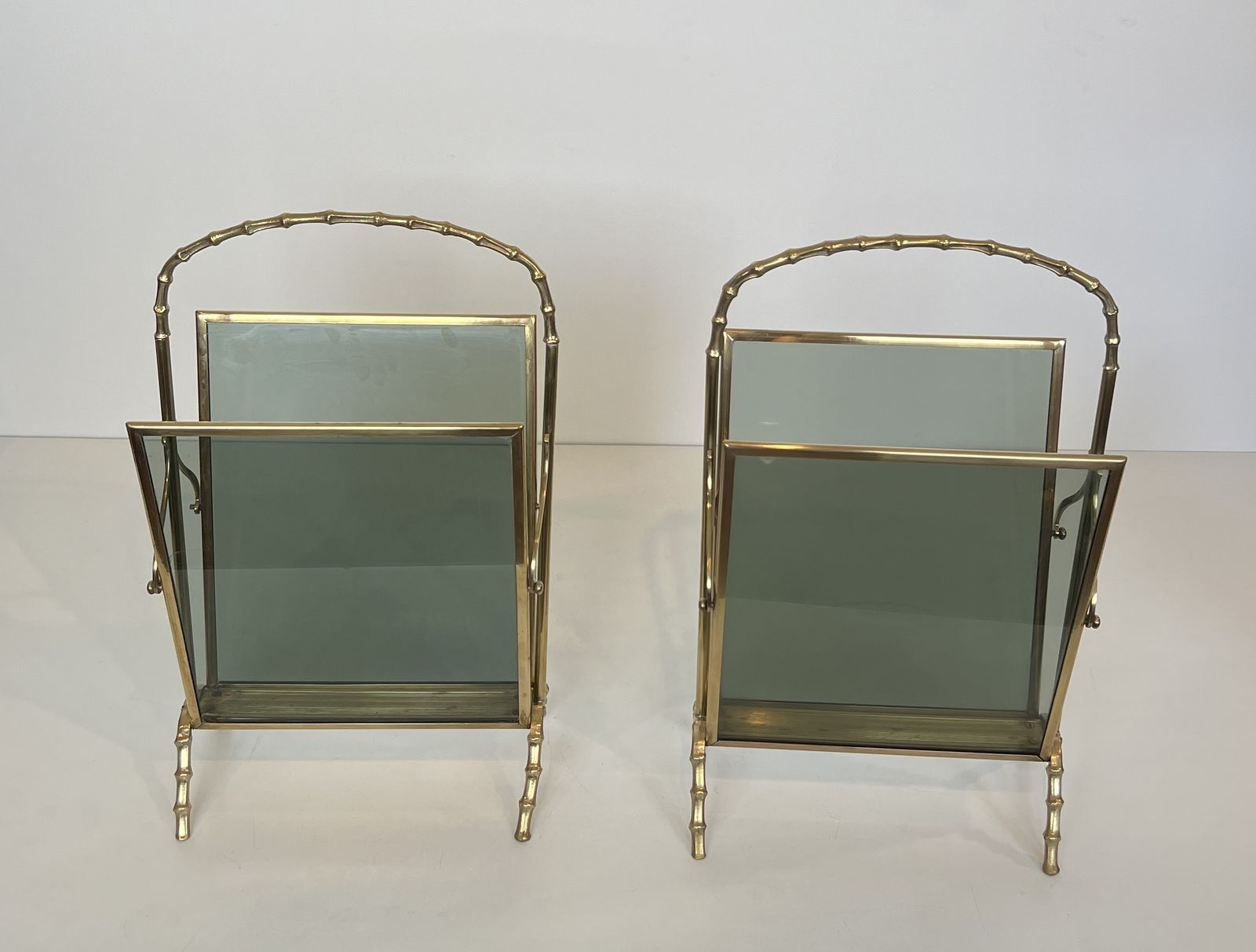 Pair Of Faux Bamboo Style Magazine Racks In Bronze From Maison Baguès photo for sale