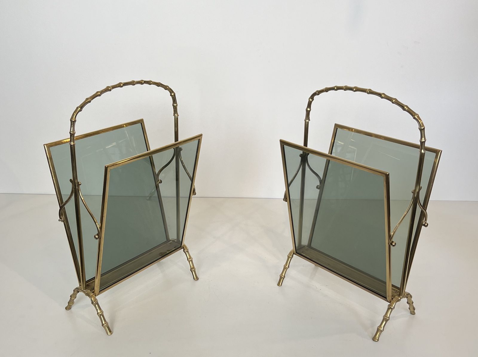 2400.0 Pair Of Faux Bamboo Style Magazine Racks In Bronze From Maison Baguès photo