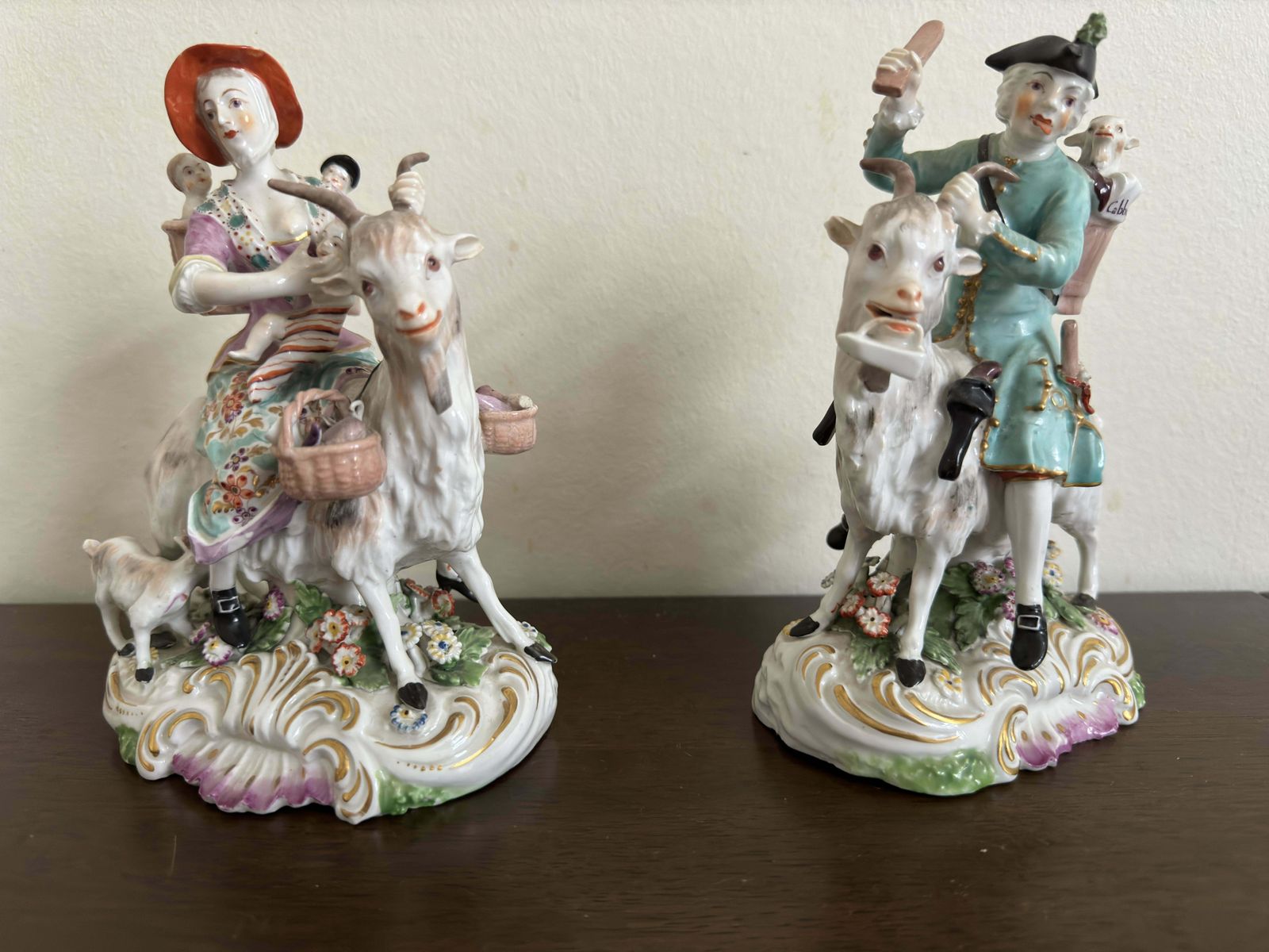 Pair Of Derby Figures ' Welch Tailor And His Wife On Goats' Circa 1800 photo furniture