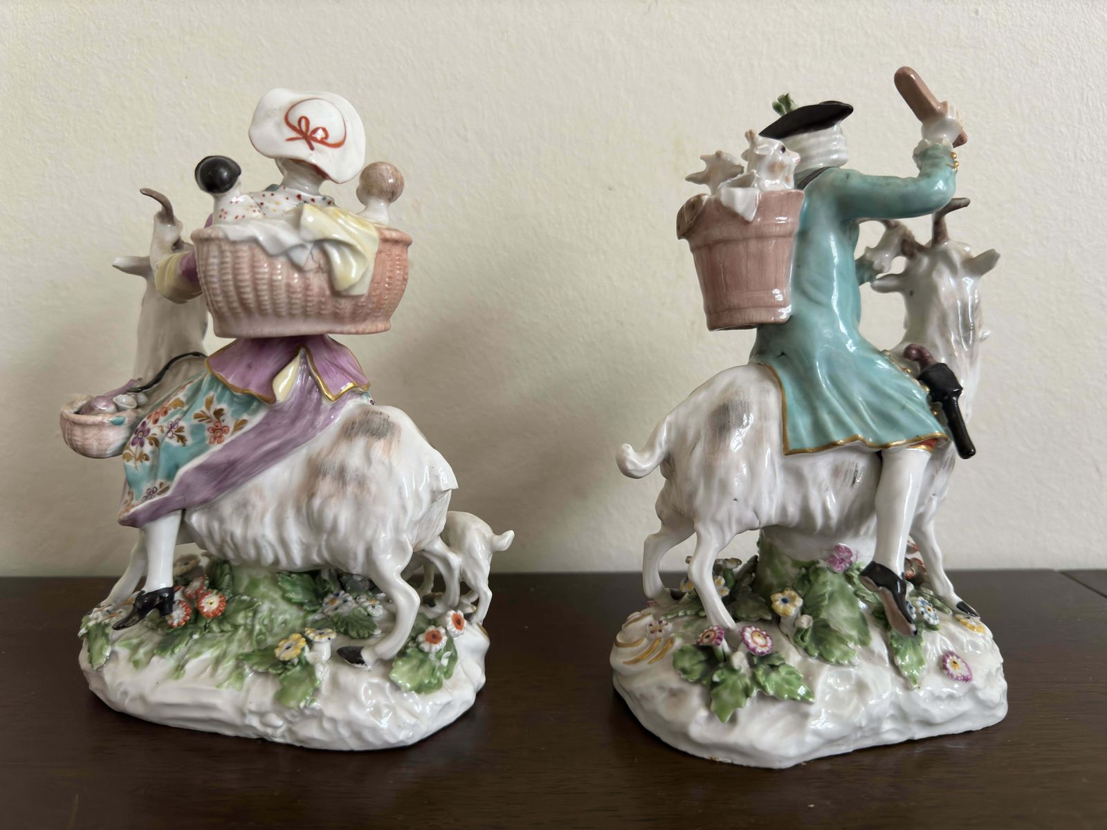 Pair Of Derby Figures ' Welch Tailor And His Wife On Goats' Circa 1800 photo vinterior