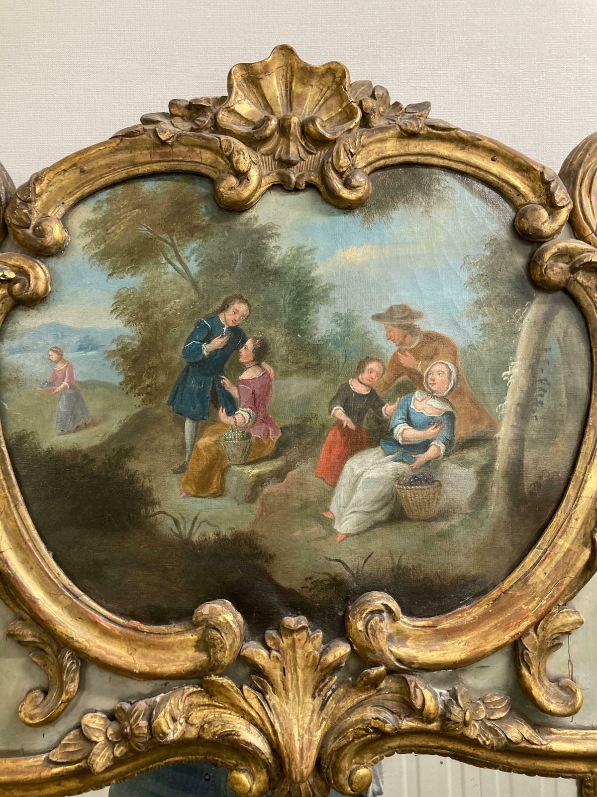 18th Century French Painted And Parcel Gilt  Trumeau Mirror photo for sale