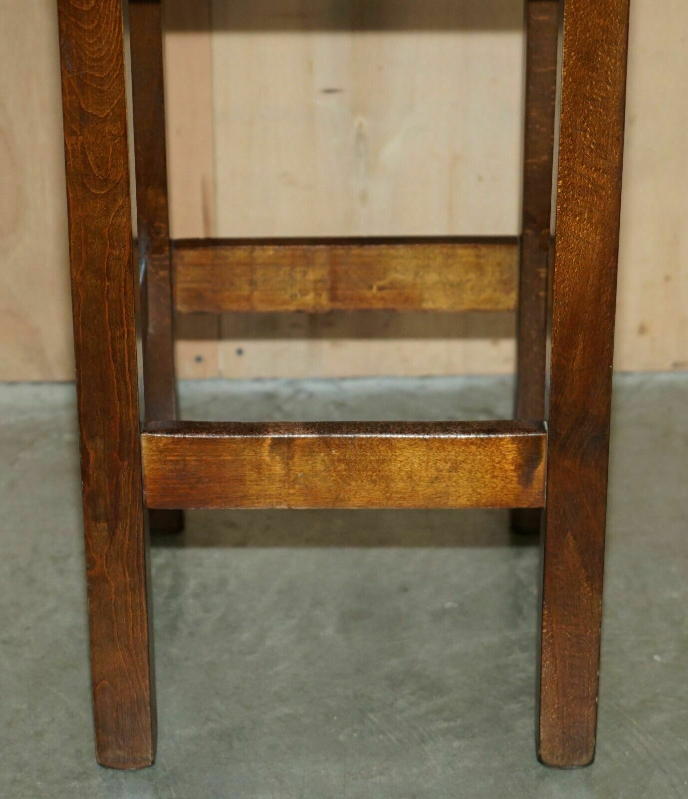 Vintage Pair Of Fully Restored Brown Leather Arts & Crafts Kitchen Bar Stools photo vintage