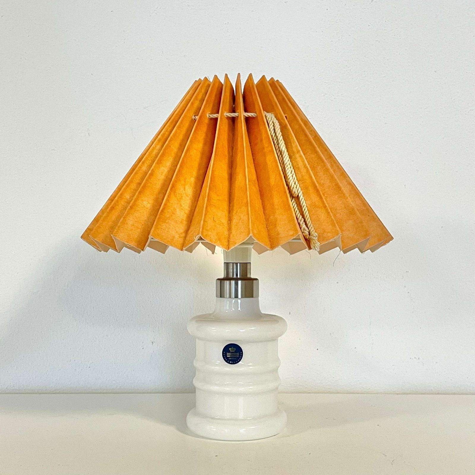 Danish Vintage “Apoteker” 1980s Table Lamp In White Crystal Glass With Orange Shade   Design By Sidse Werner For Royal Copenhagen photo for sale