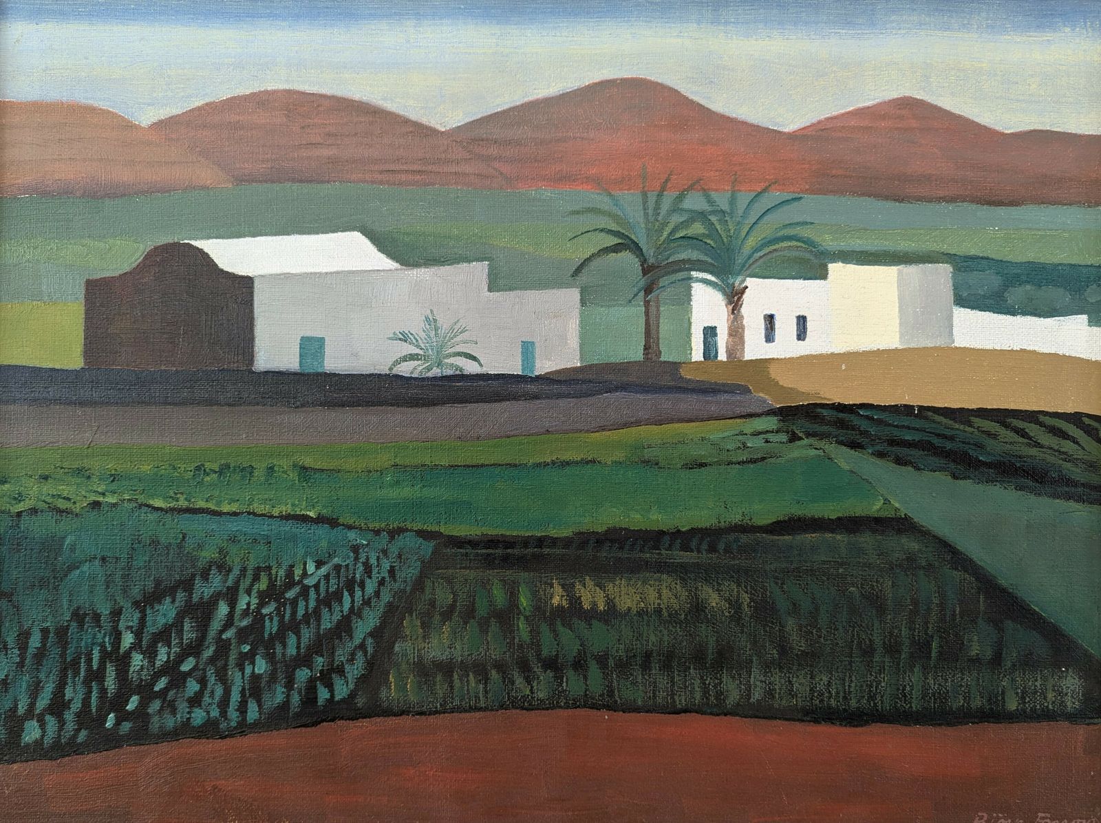 White Houses In The Fields  Oil Painting photo vinterior
