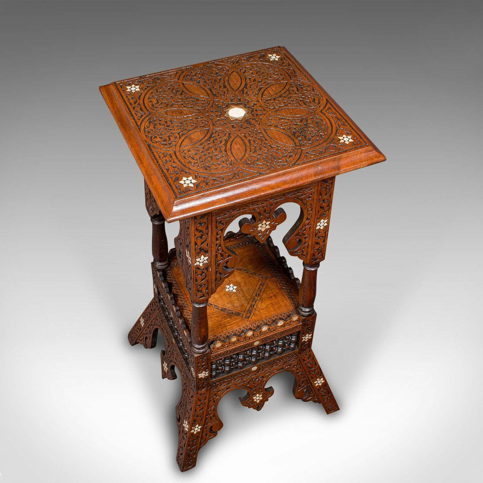 Antique Moorish Jardiniere Stand, Middle Eastern Teak, Planter Podium, Victorian photo vinterior