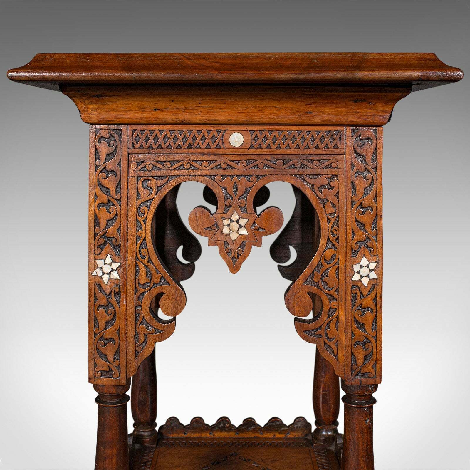 Antique Moorish Jardiniere Stand, Middle Eastern Teak, Planter Podium, Victorian photo vintage