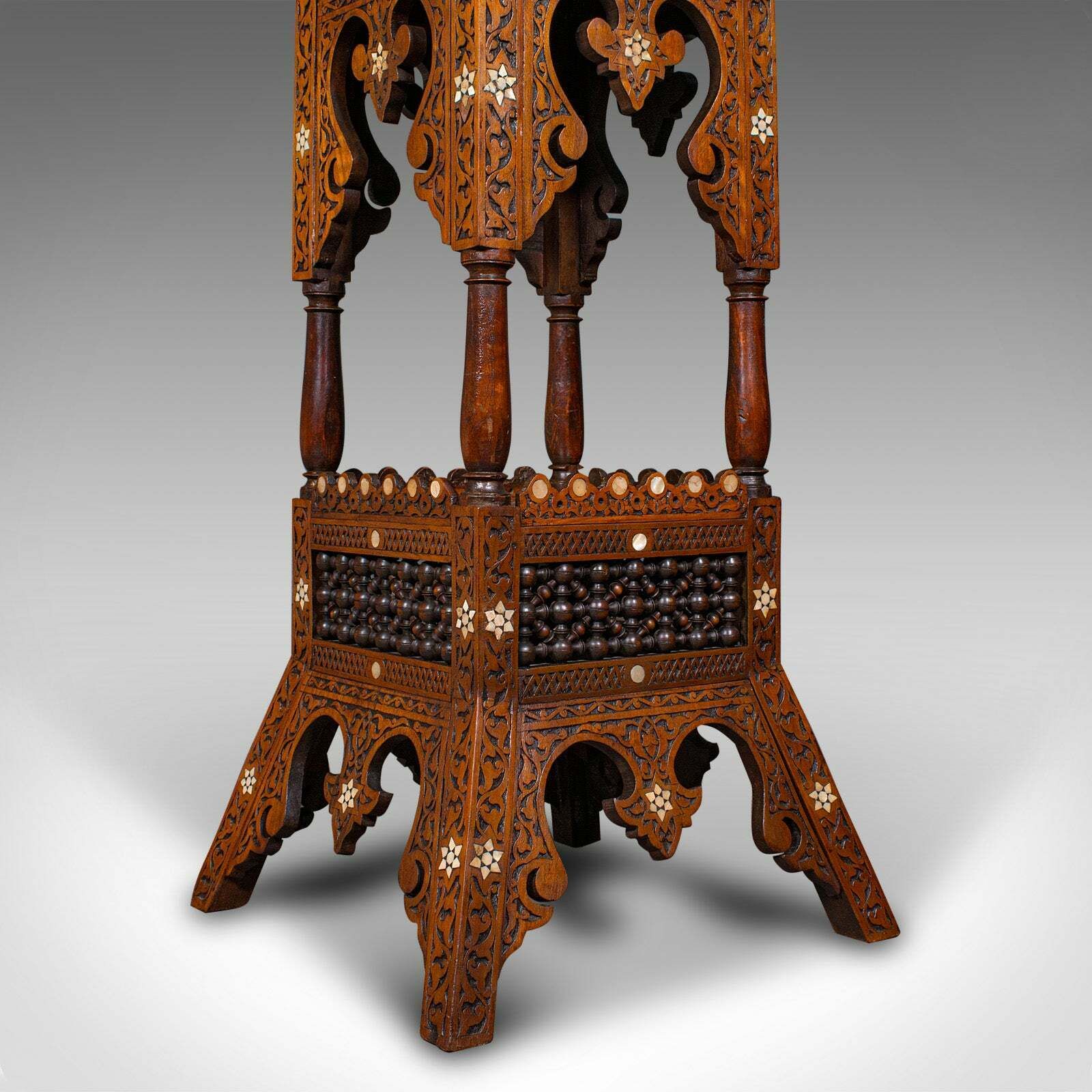 photo for sale Antique Moorish Jardiniere Stand, Middle Eastern Teak, Planter Podium, Victorian