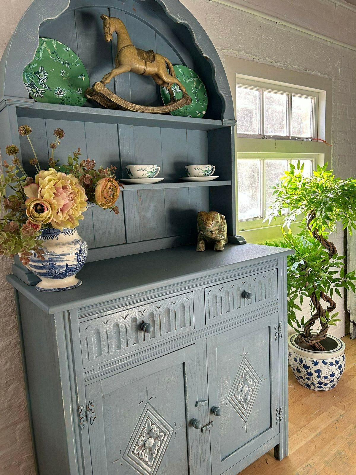 Rustic French Farmhouse Dresser, Blue Welsh Dresser, Antique Hand Painted Dresser, Shabby Chic Dresser photo 975.0