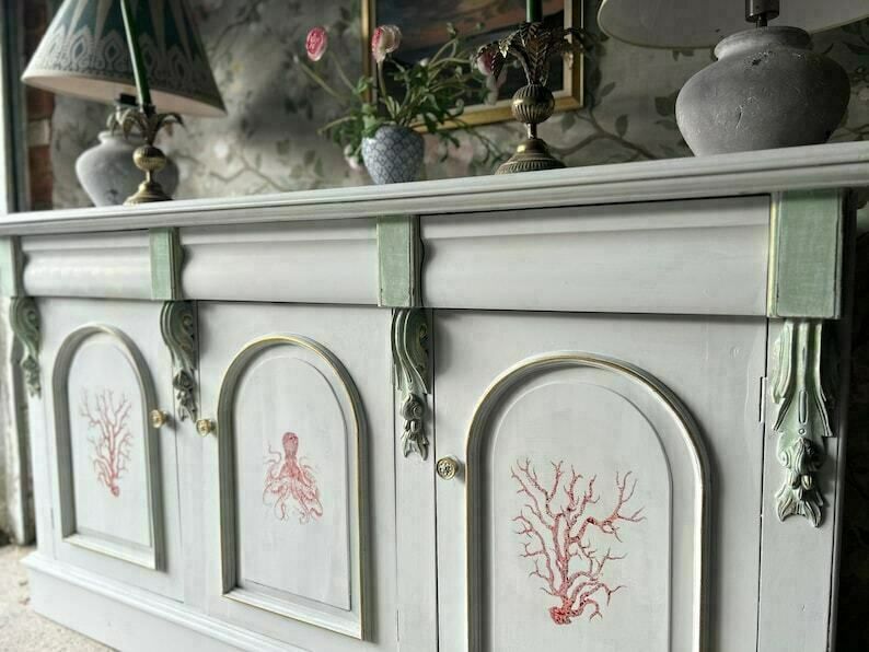 Antique French Grey Sideboard / Long Sideboard/ Painted Upcycled Sideboard