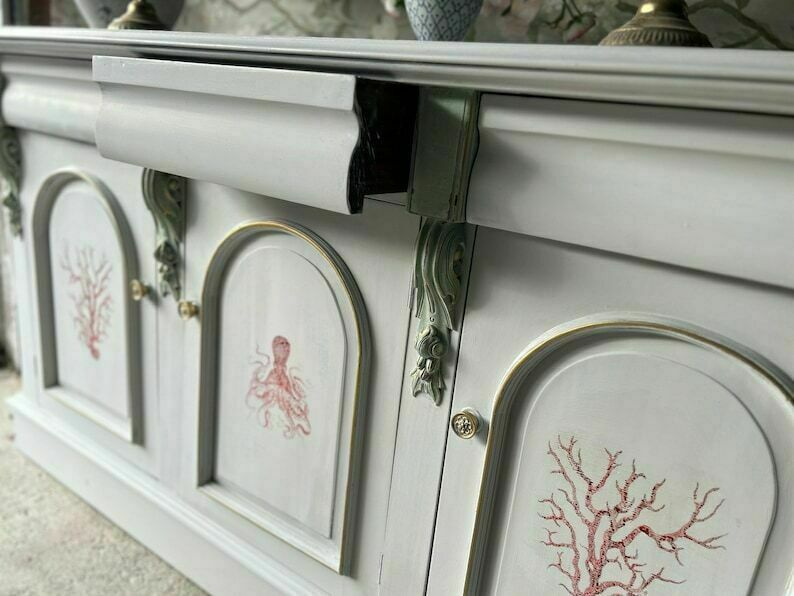 Antique French Grey Sideboard / Long Sideboard/ Painted Upcycled Sideboard photo buy