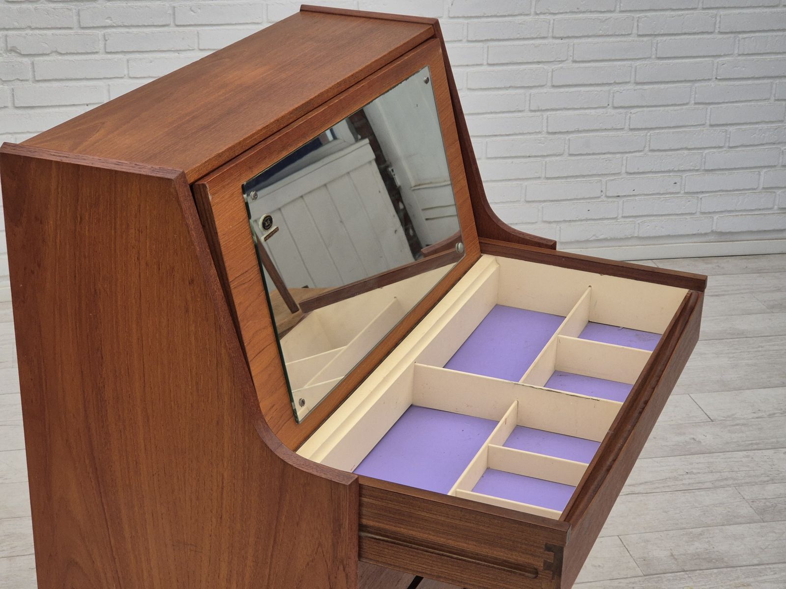 Furniture 1960s, Danish Chest Of Drawers, Original Condition, Foldable Mirror, Solid Teak Wood. photo