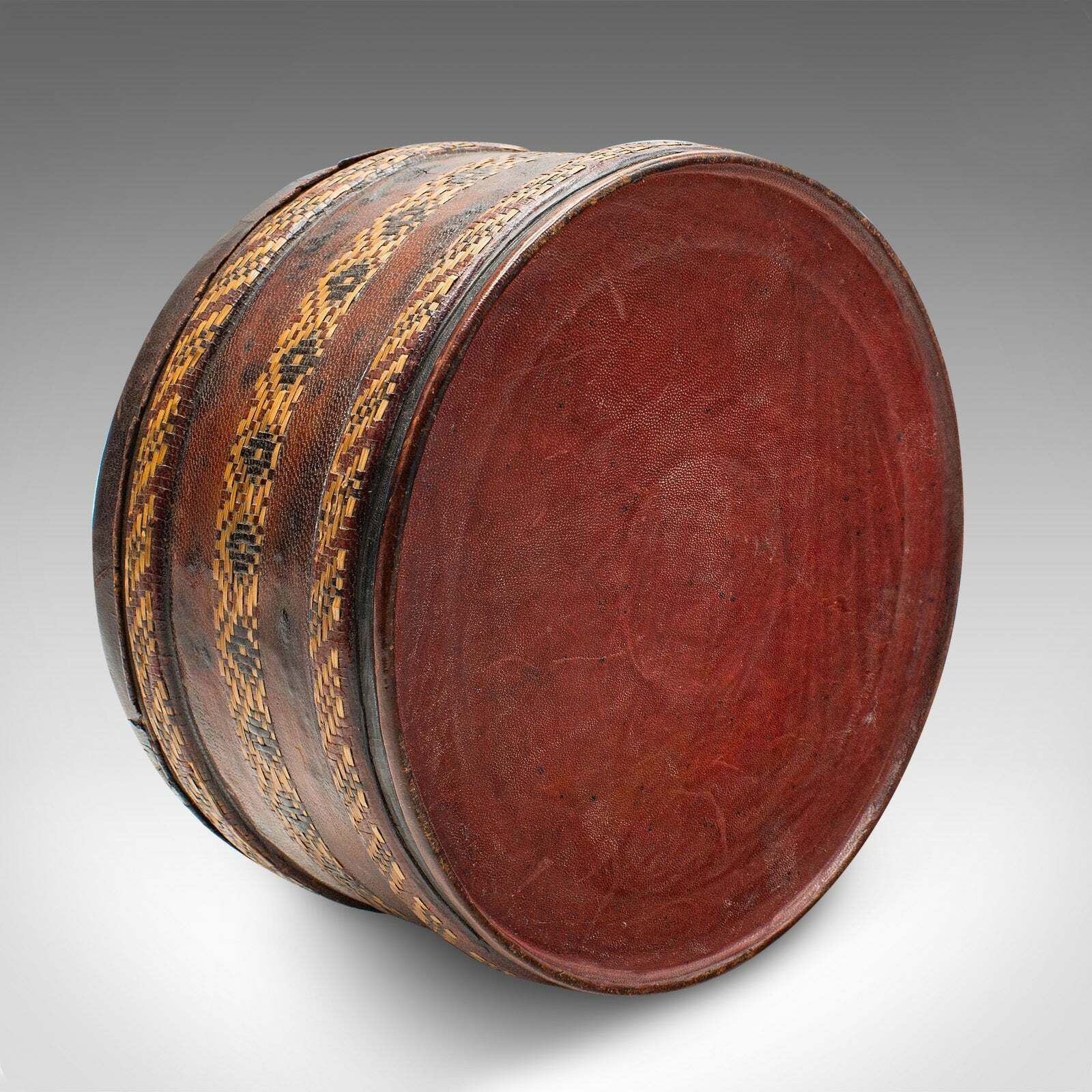 Antique Office Storage Pot, English, Leather, Desktop Stationery Tin, Edwardian photo vinterior