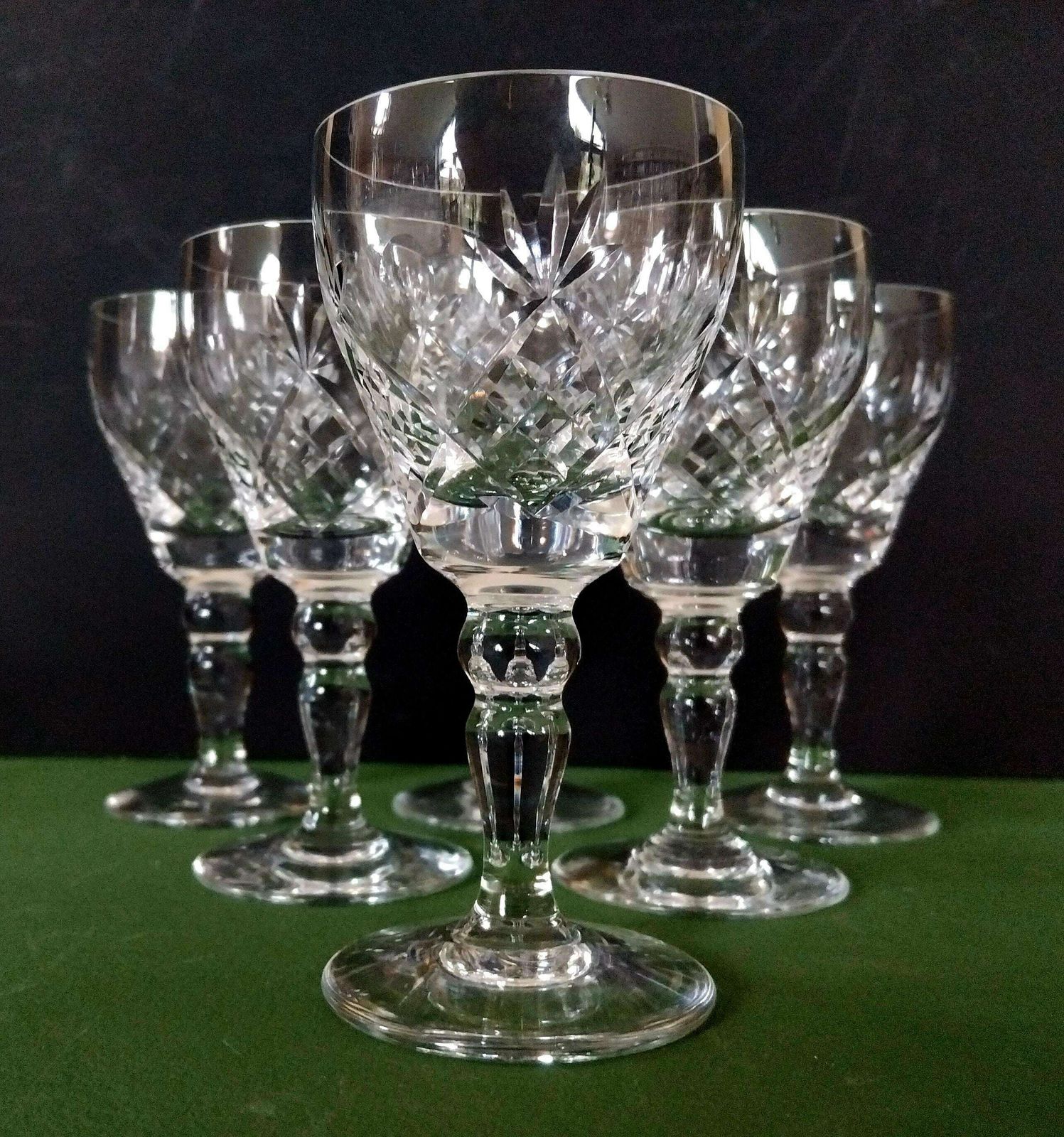 6 Vintage Royal Brierley Crystal Sherry Glasses In Elizabeth Cut, Vintage English Artisan Hand Made Glass, 1980s photo furniture
