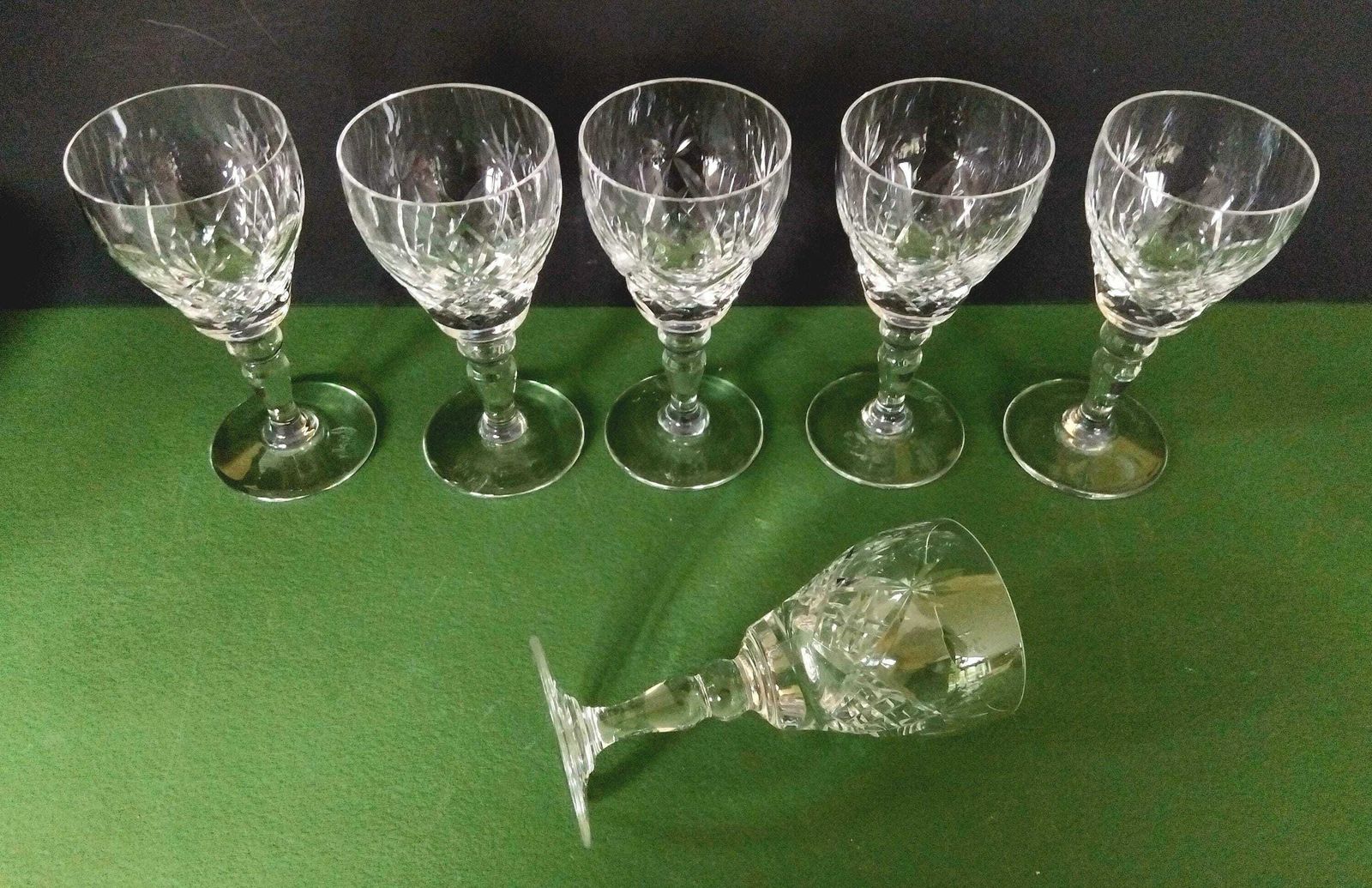 6 Vintage Royal Brierley Crystal Sherry Glasses In Elizabeth Cut, Vintage English Artisan Hand Made Glass, 1980s photo Home Decor