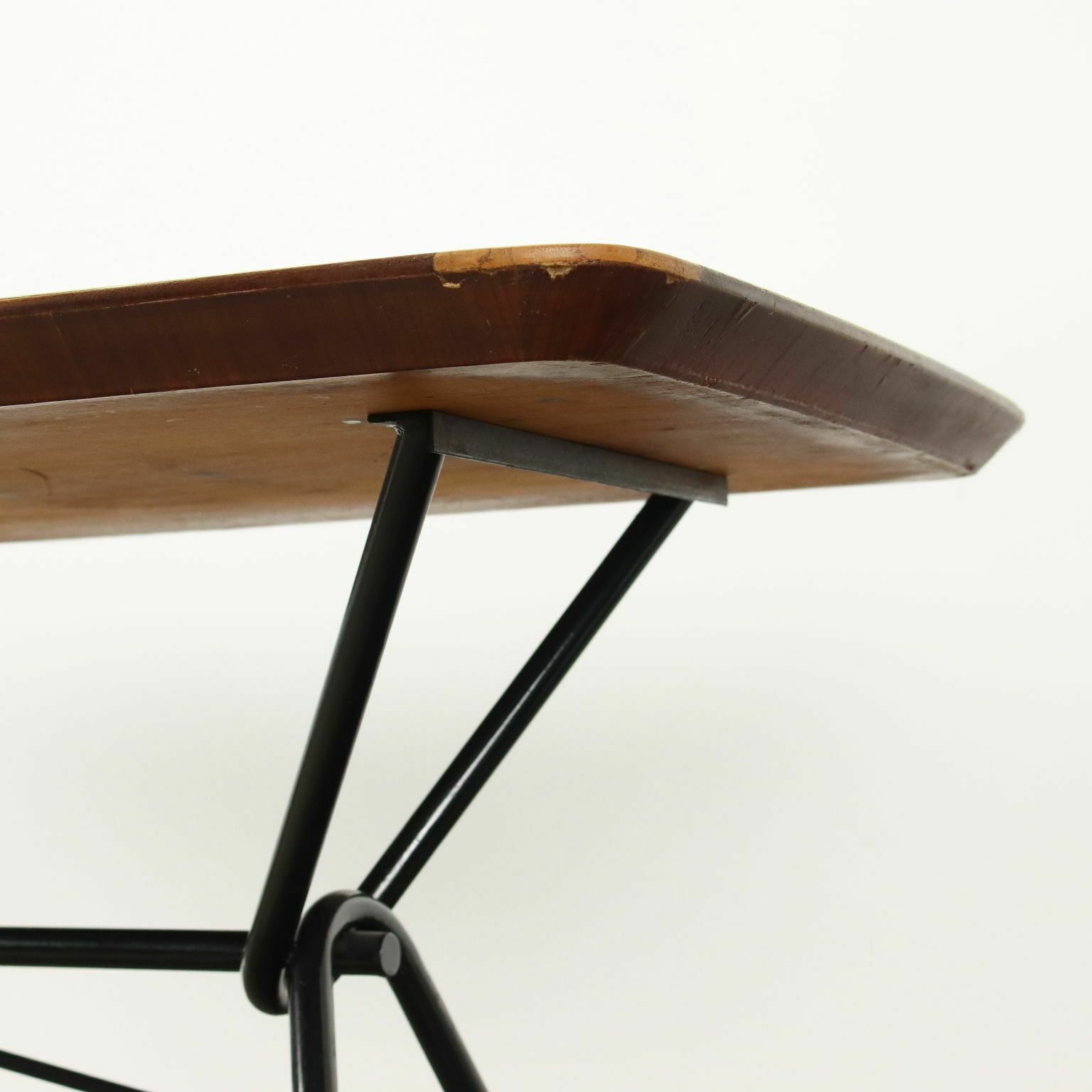 Vintage 1960s Table Wood Metal Glass Top Italy photo Furniture