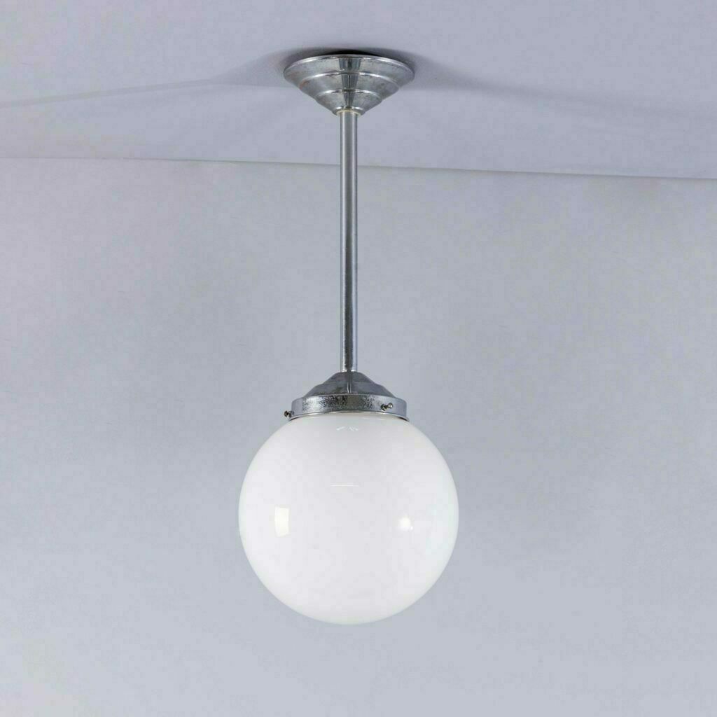 1950’s Original French Tabac Opal Glass Pendant Lamp – Single (958.4) photo Lighting