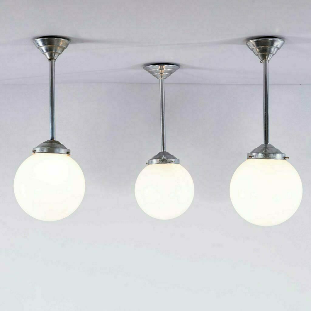 1950’s Original French Tabac Opal Glass Pendant Lamp – Single (958.4) photo vinterior