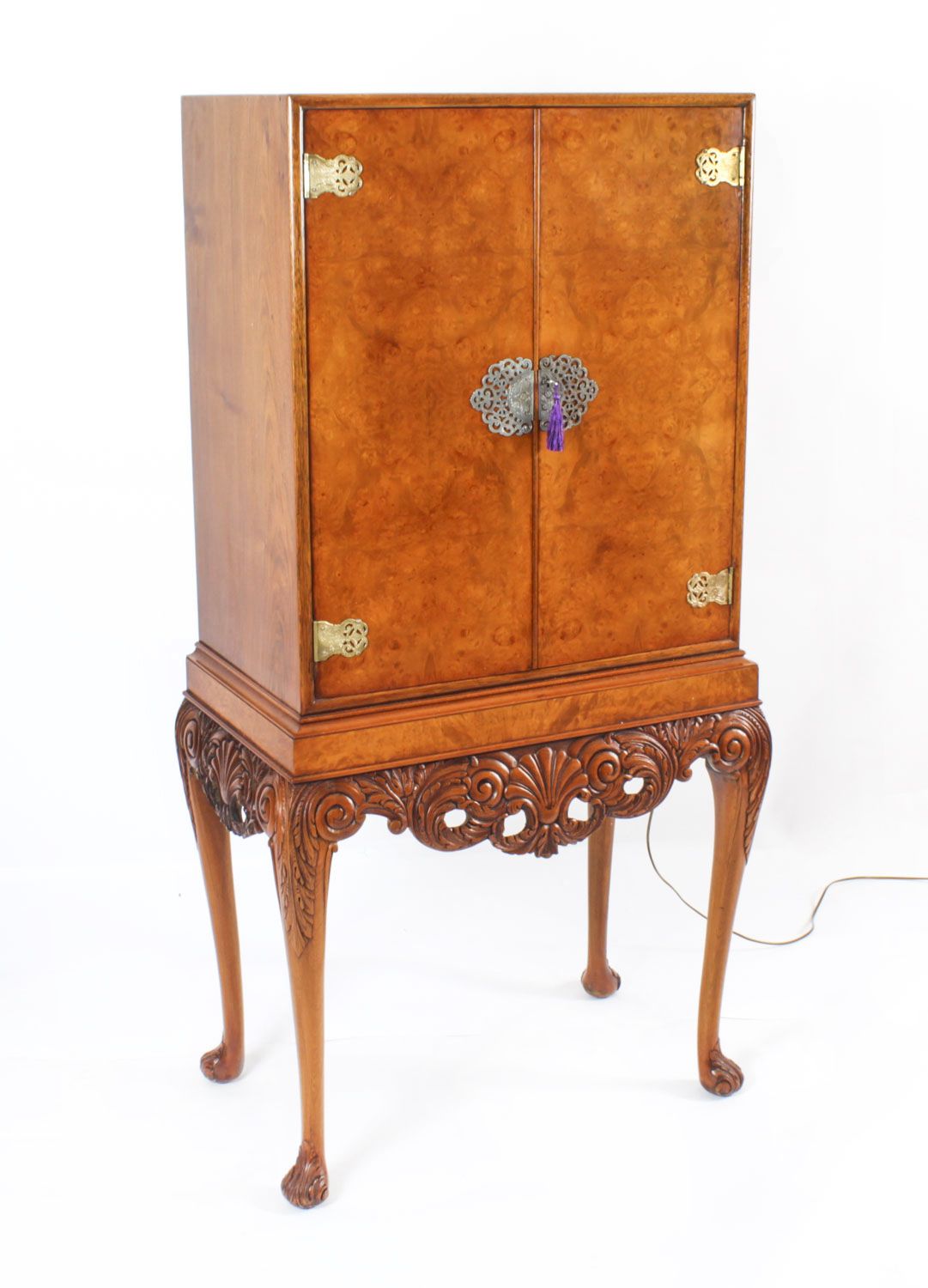 Antique Burr Walnut Cocktail Cabinet Drinks Dry Bar Circa 1930