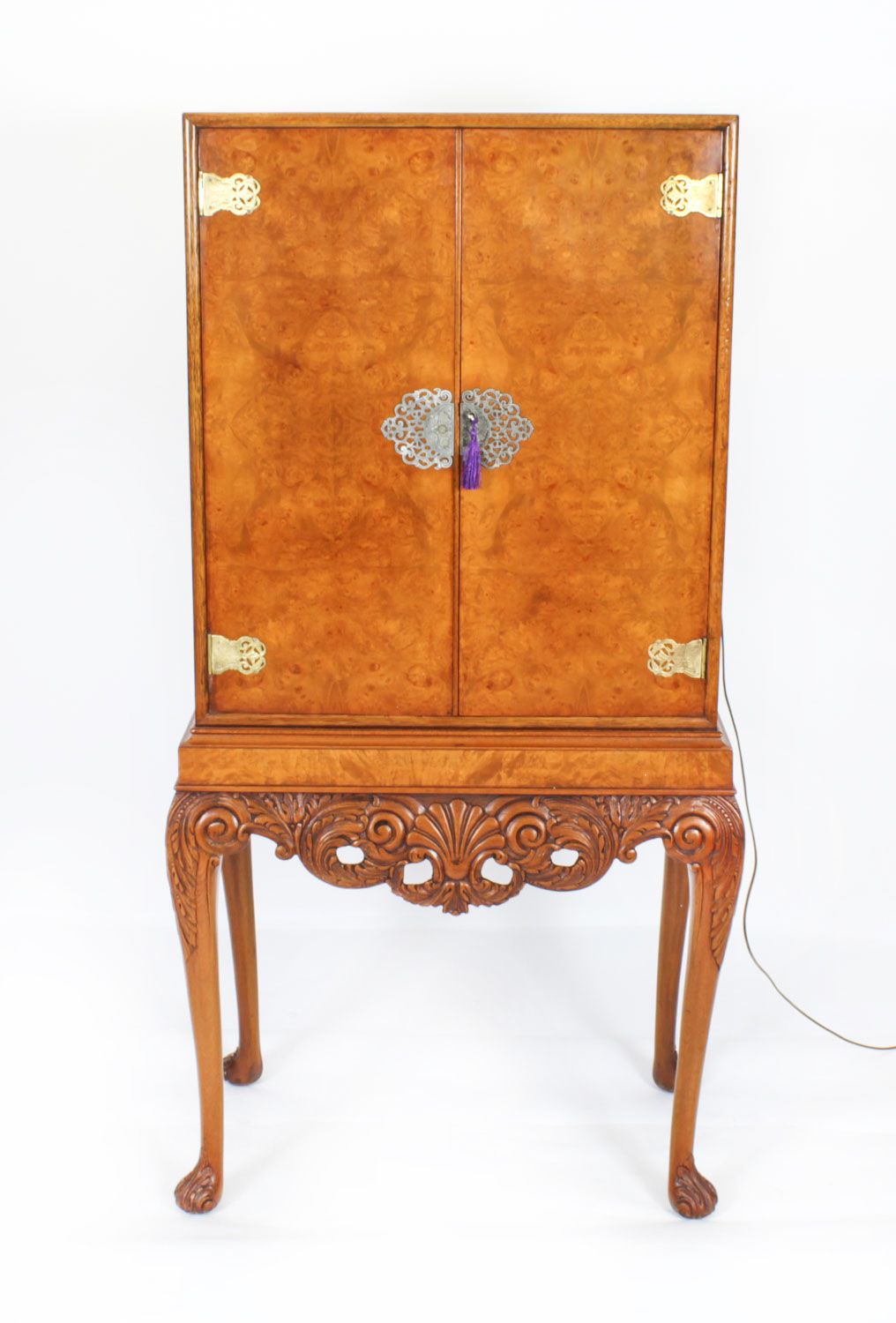 Antique Burr Walnut Cocktail Cabinet Drinks Dry Bar Circa 1930 photo Furniture