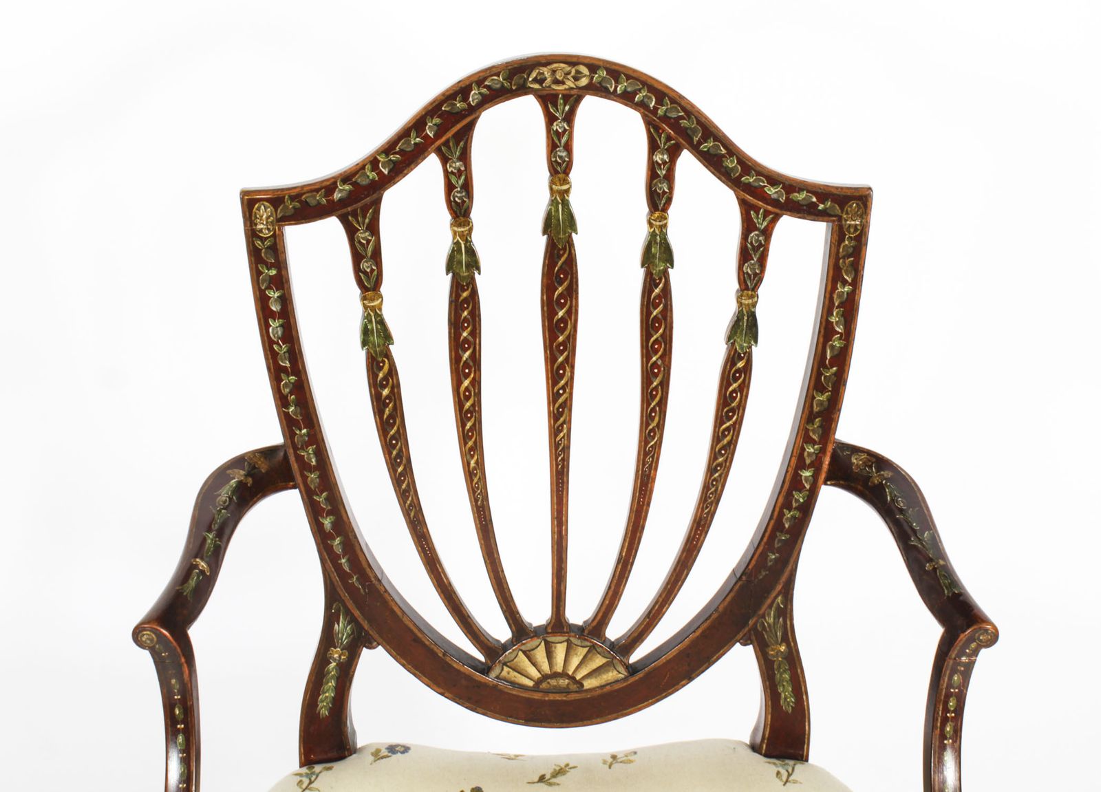 Antique Pair George III Polychrome Decorated Open Armchairs C1785  18th C photo 2550.0