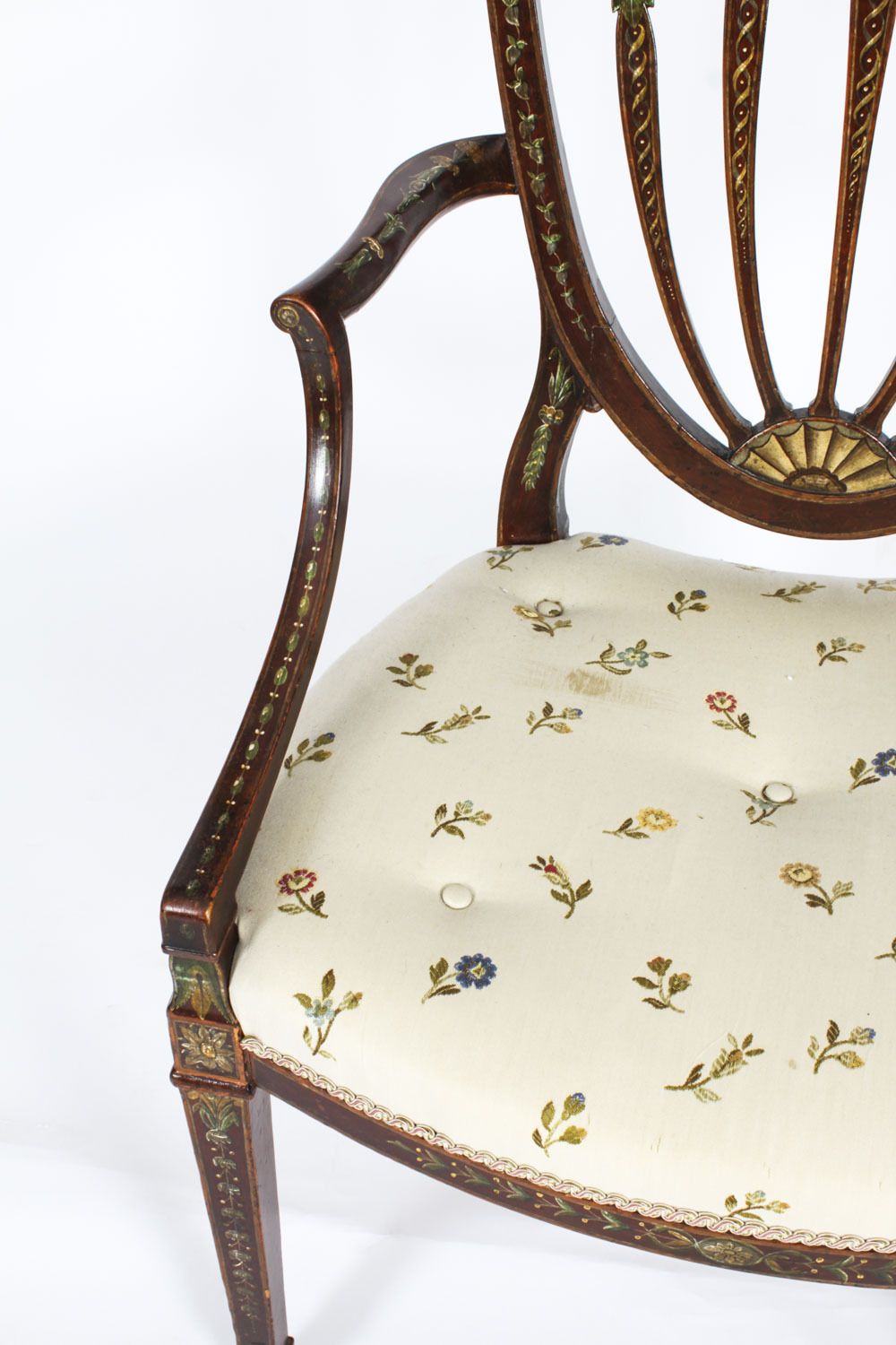 Furniture Antique Pair George III Polychrome Decorated Open Armchairs C1785  18th C photo