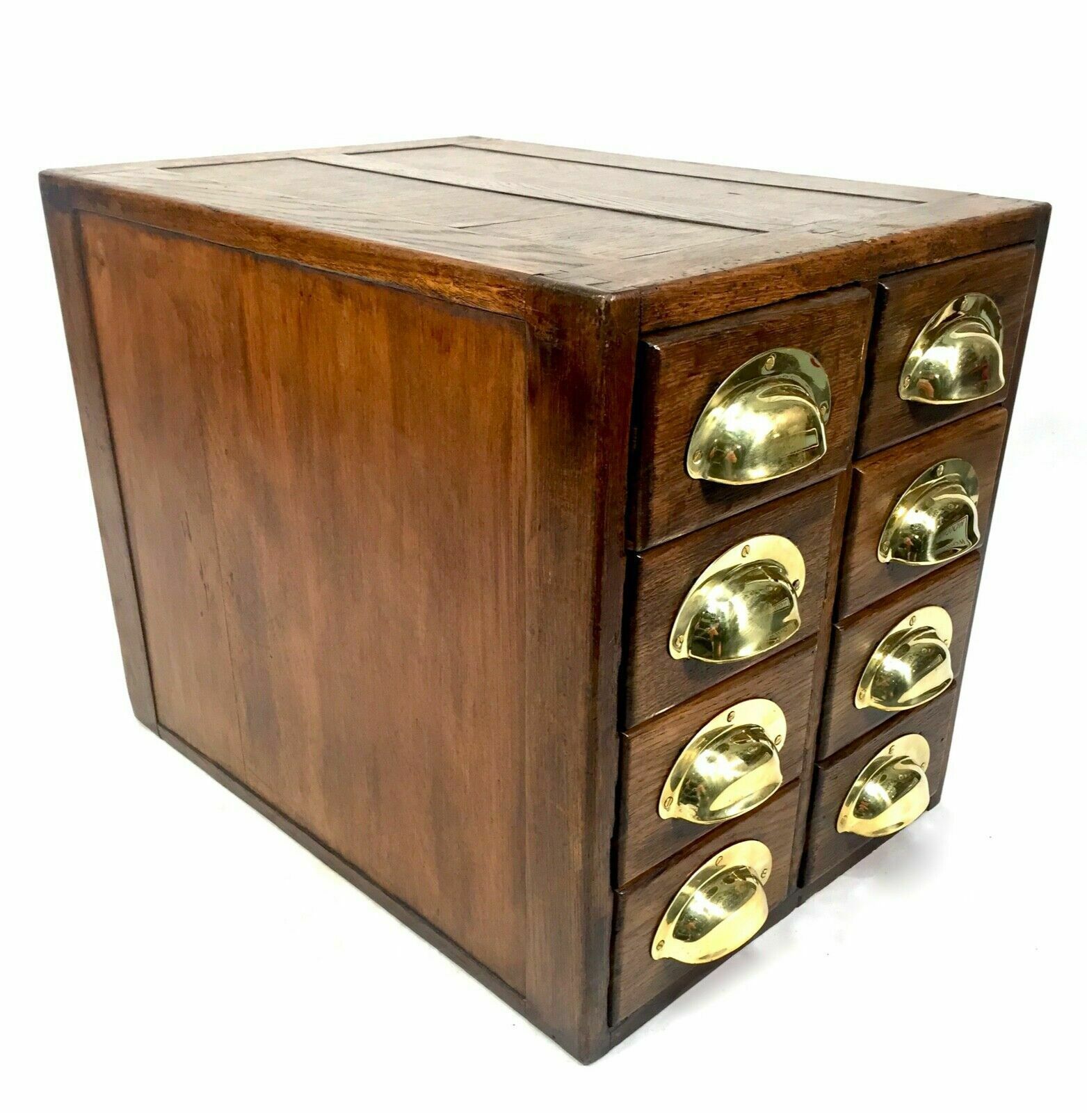 Antique 1930s Large Sized Tabletop Filing Cabinet / Wooden Oak Chest Of Drawers
