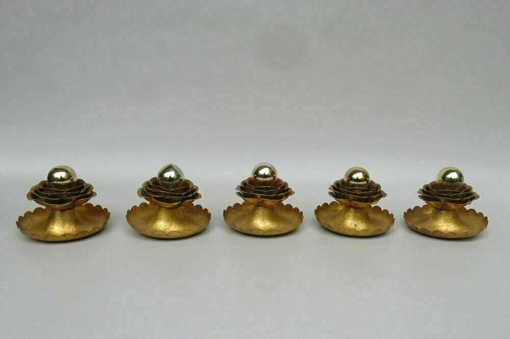 Water Lily Wall Lights In Gold Leaf And Metal By Banci Firenze, 1970s, Set Of 5