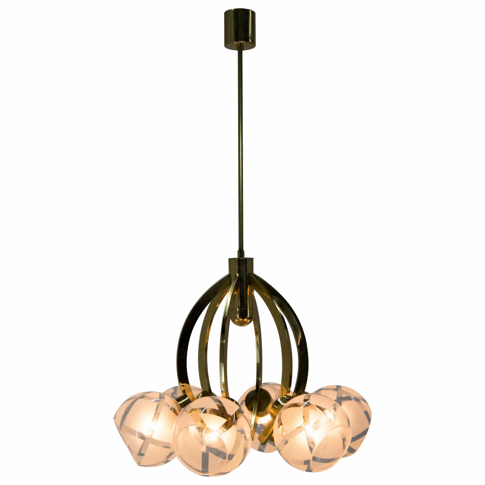 Brass And Glass 6 Flamming Chandelier, 1980s photo furniture