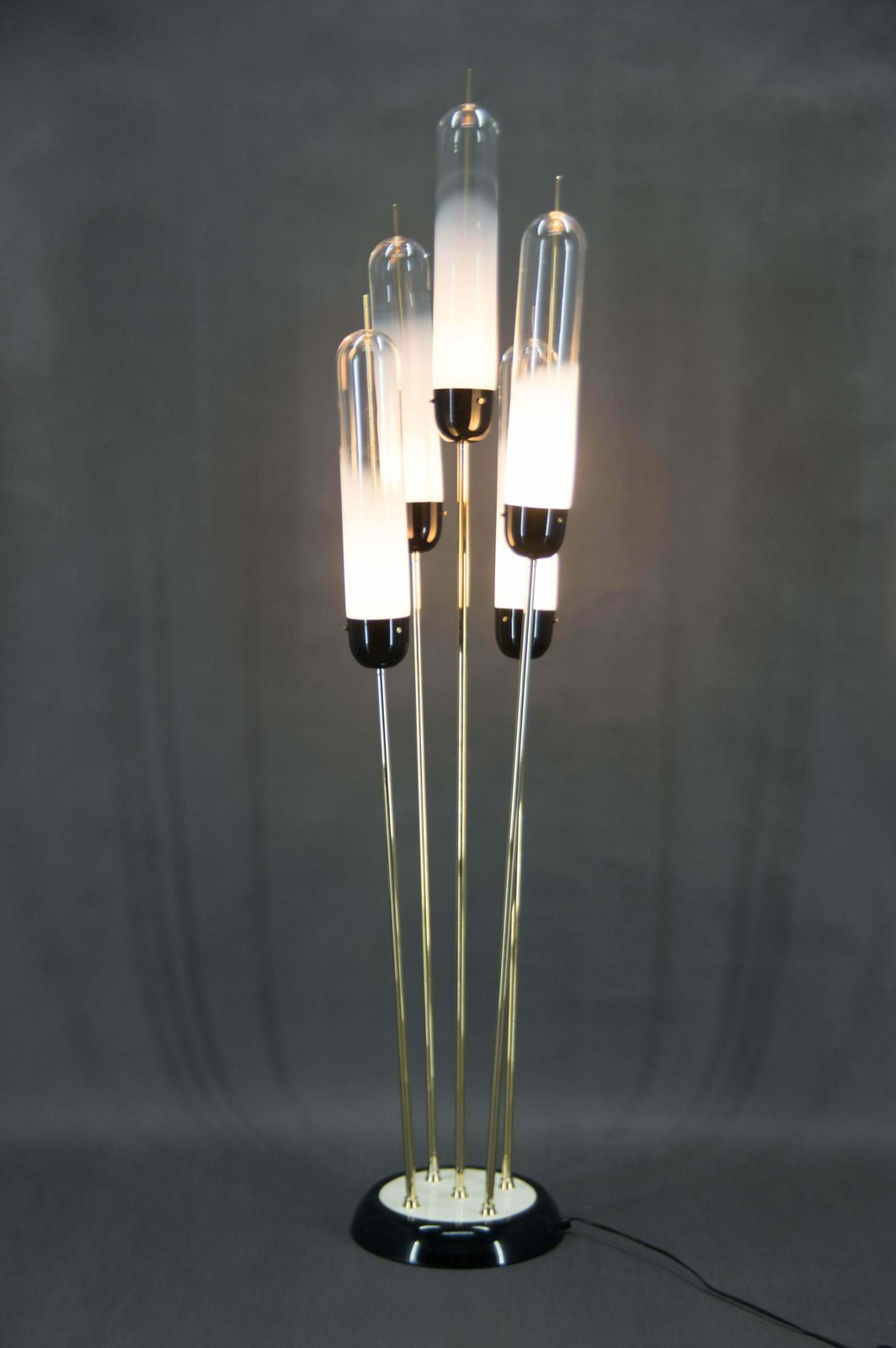 Mid Century Modern Reed Floor Lamp Murano Glass Metal By Mazzega, Italy, 1970s photo 2852.0