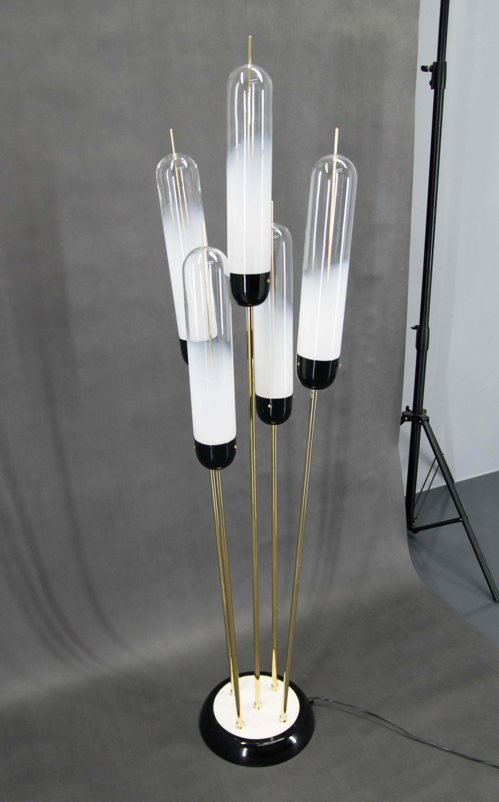 photo furniture Mid Century Modern Reed Floor Lamp Murano Glass Metal By Mazzega, Italy, 1970s