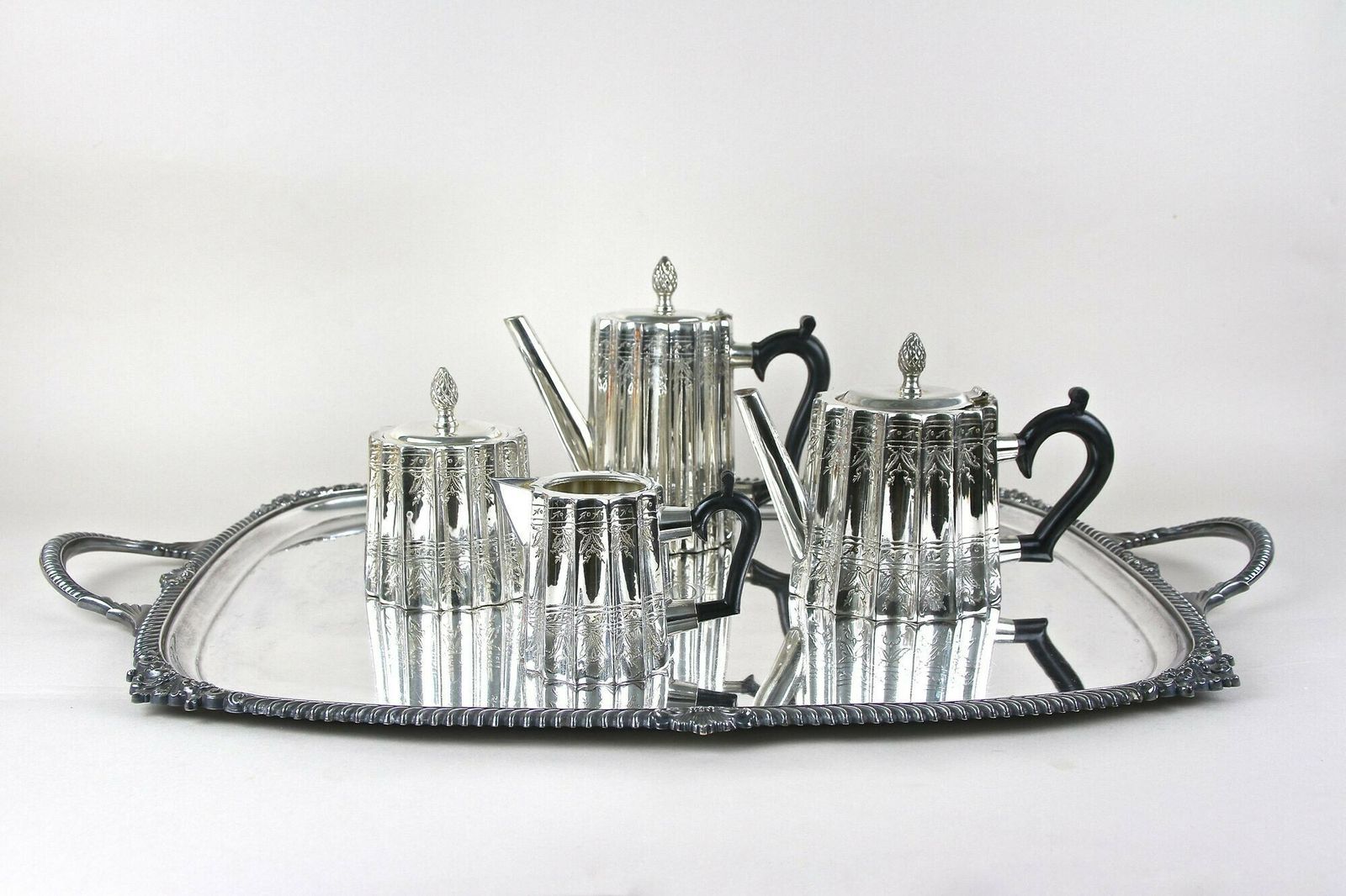 Silverplated Sheffield Coffee & Tea Service By Edward With Tray, Uk Ca. 1920 photo furniture