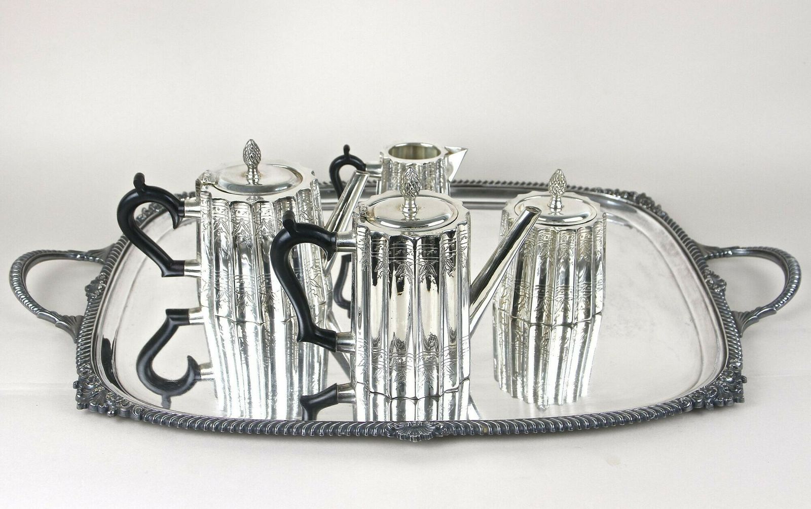 Silverplated Sheffield Coffee & Tea Service By Edward With Tray, Uk Ca. 1920 photo for sale