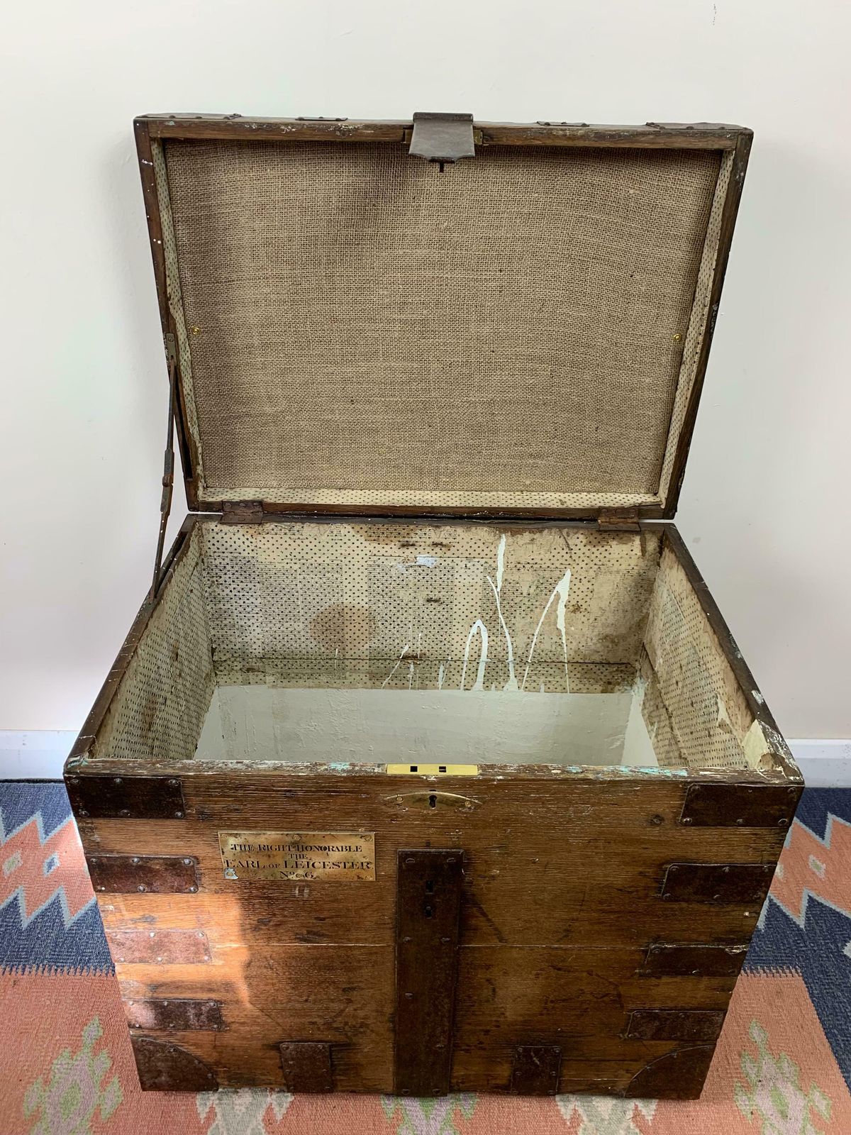 Antique Iron Bound Teak Trunk Formerly The Property Of Rt. Hon. Earl Of Leicester photo furniture