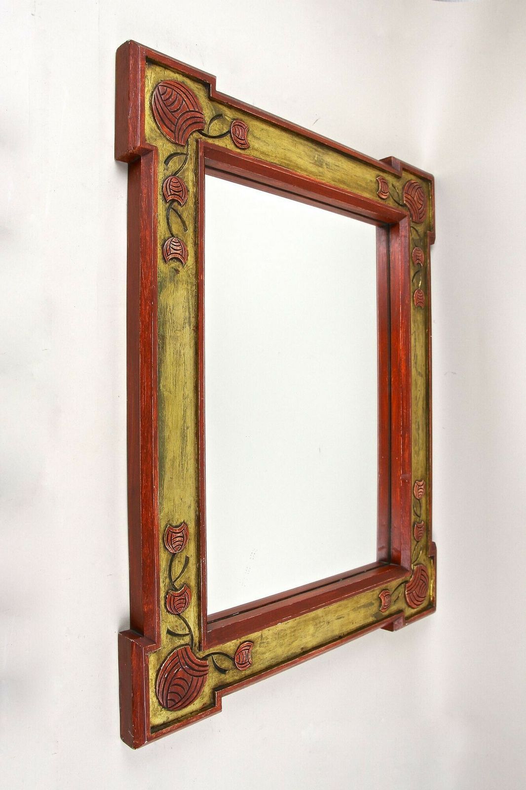 20th Century Art Nouveau Gilt/ Red Wall Mirror With Floral Carvings, At Ca. 1900 photo furniture