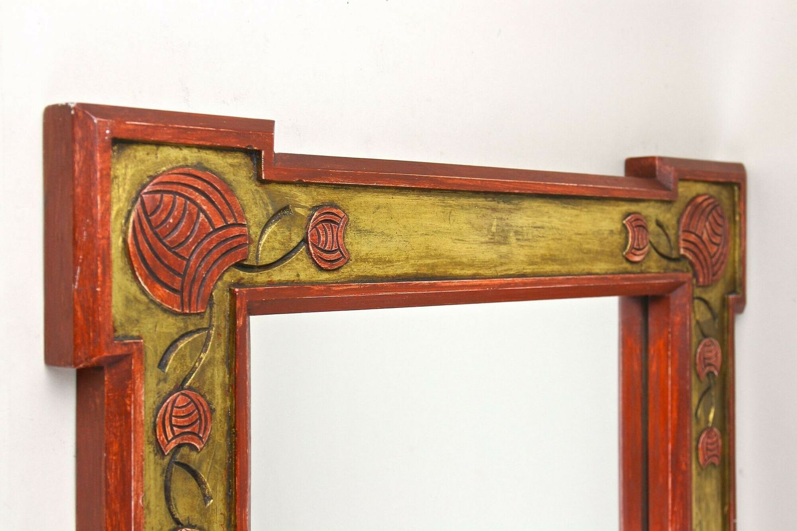 20th Century Art Nouveau Gilt/ Red Wall Mirror With Floral Carvings, At Ca. 1900 photo Home Decor
