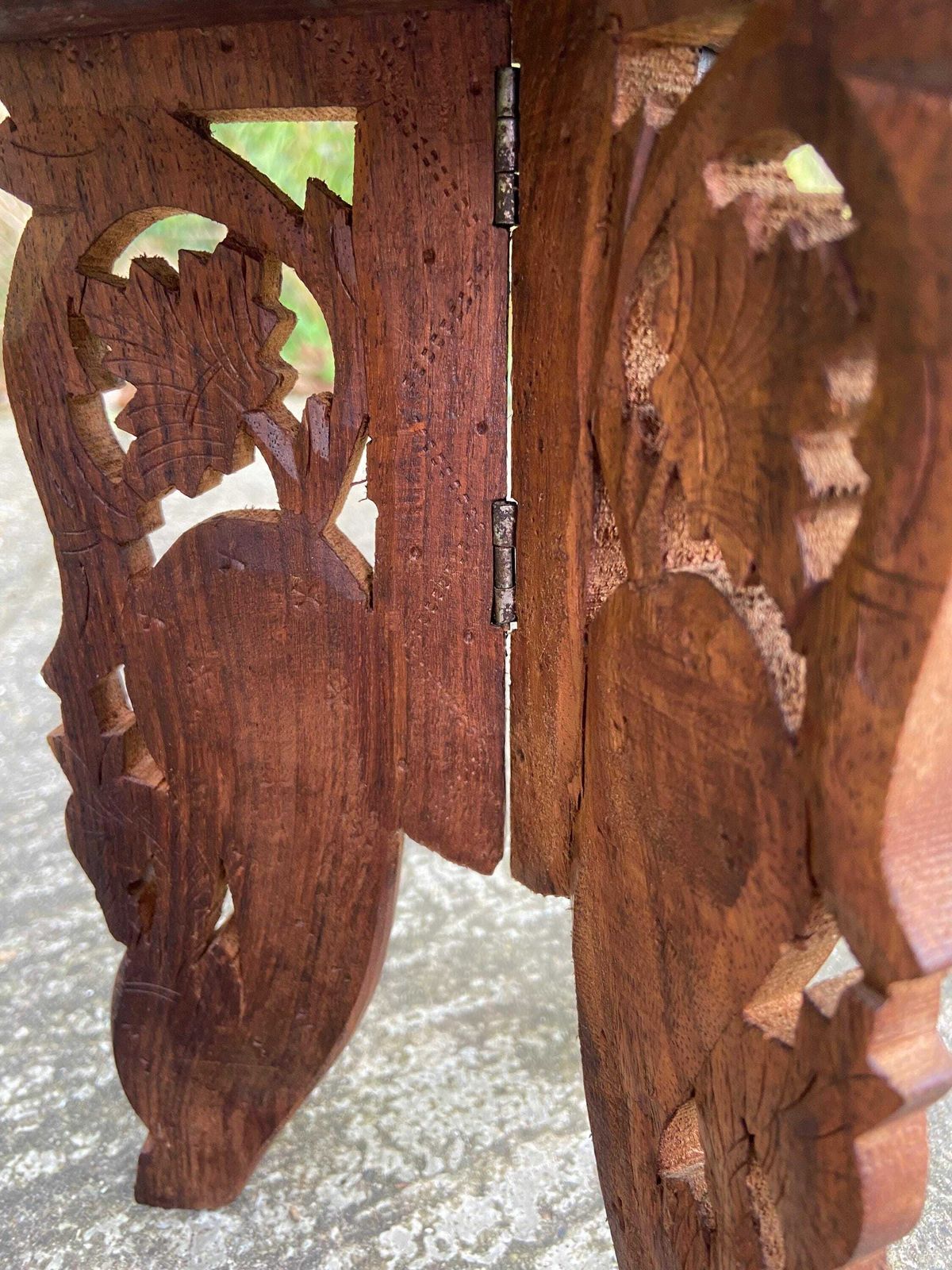 Dinky Carved Vintage Wooden Table, Folding Table, Plant Stand photo vinterior