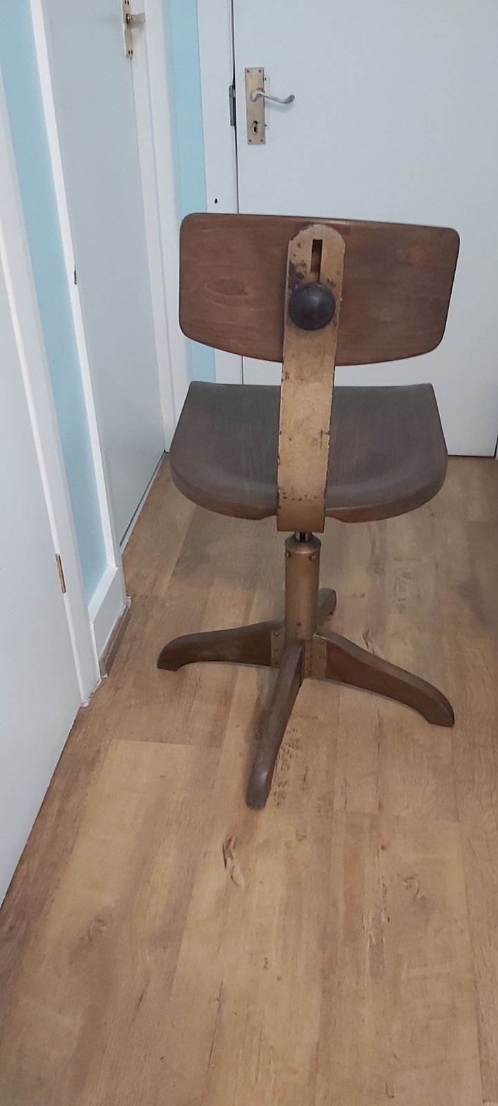 Original 1940 Solider Wood Factory Chair Designed By Albert Stole photo for sale