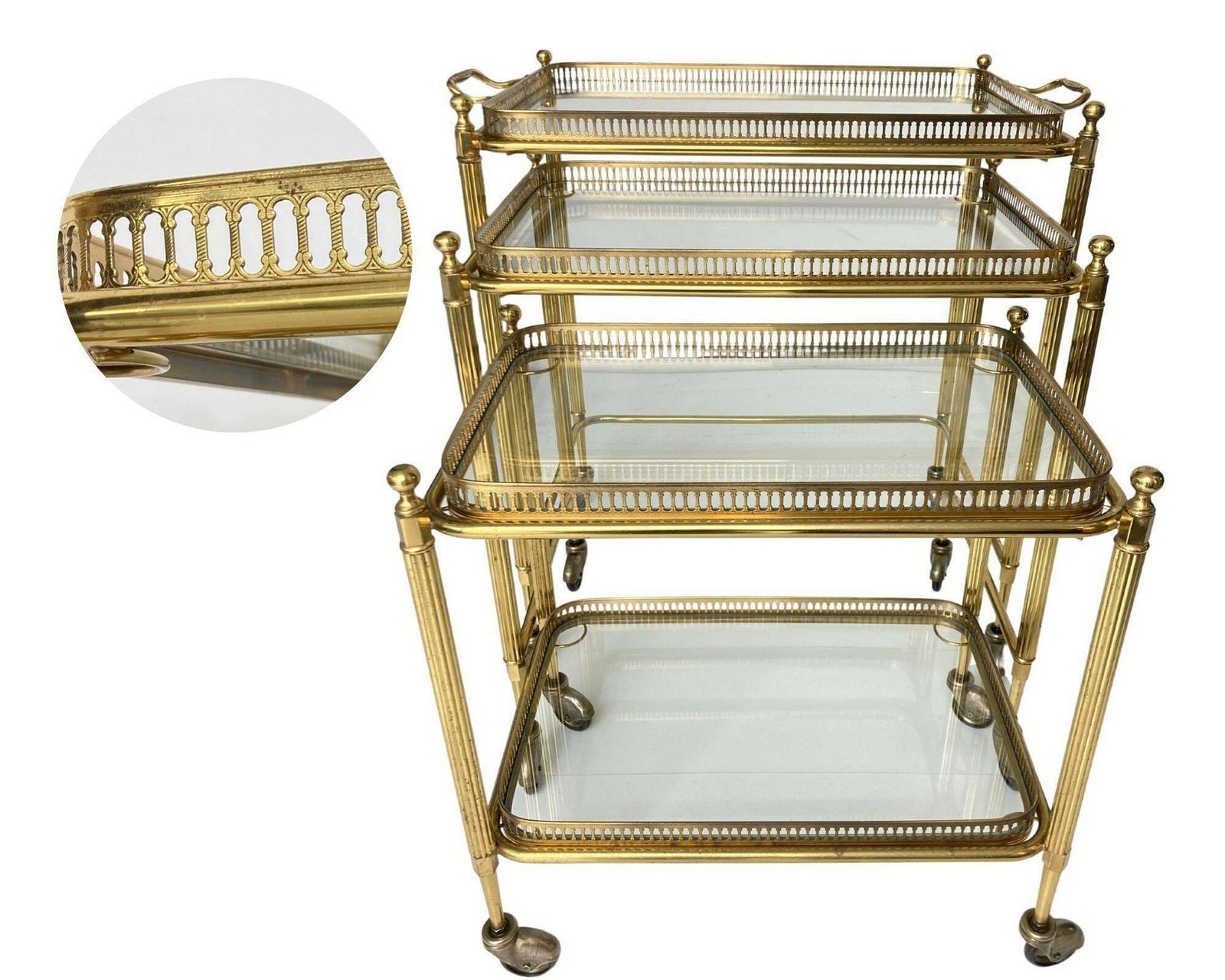 Messing Bijzettafels | 3 Stuks | Franse Barkarren | Jaren 1950 photo furniture