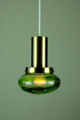 Handblown Glass & Brass Pendant Lights By Paul Kedelv For Flygsfors, Sweden, 1970s, Set Of 2 photo for sale