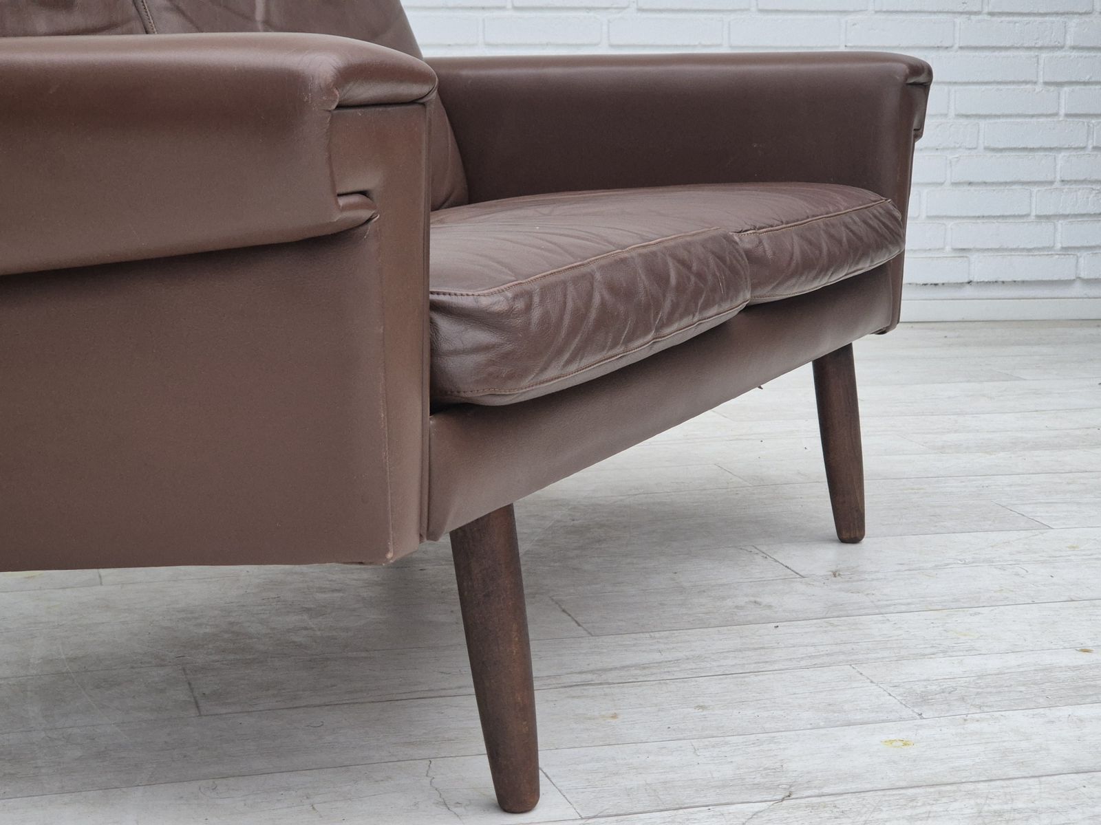 1970s, Danish 2 Seater Sofa, Original Condition, Brown Leather. photo furniture