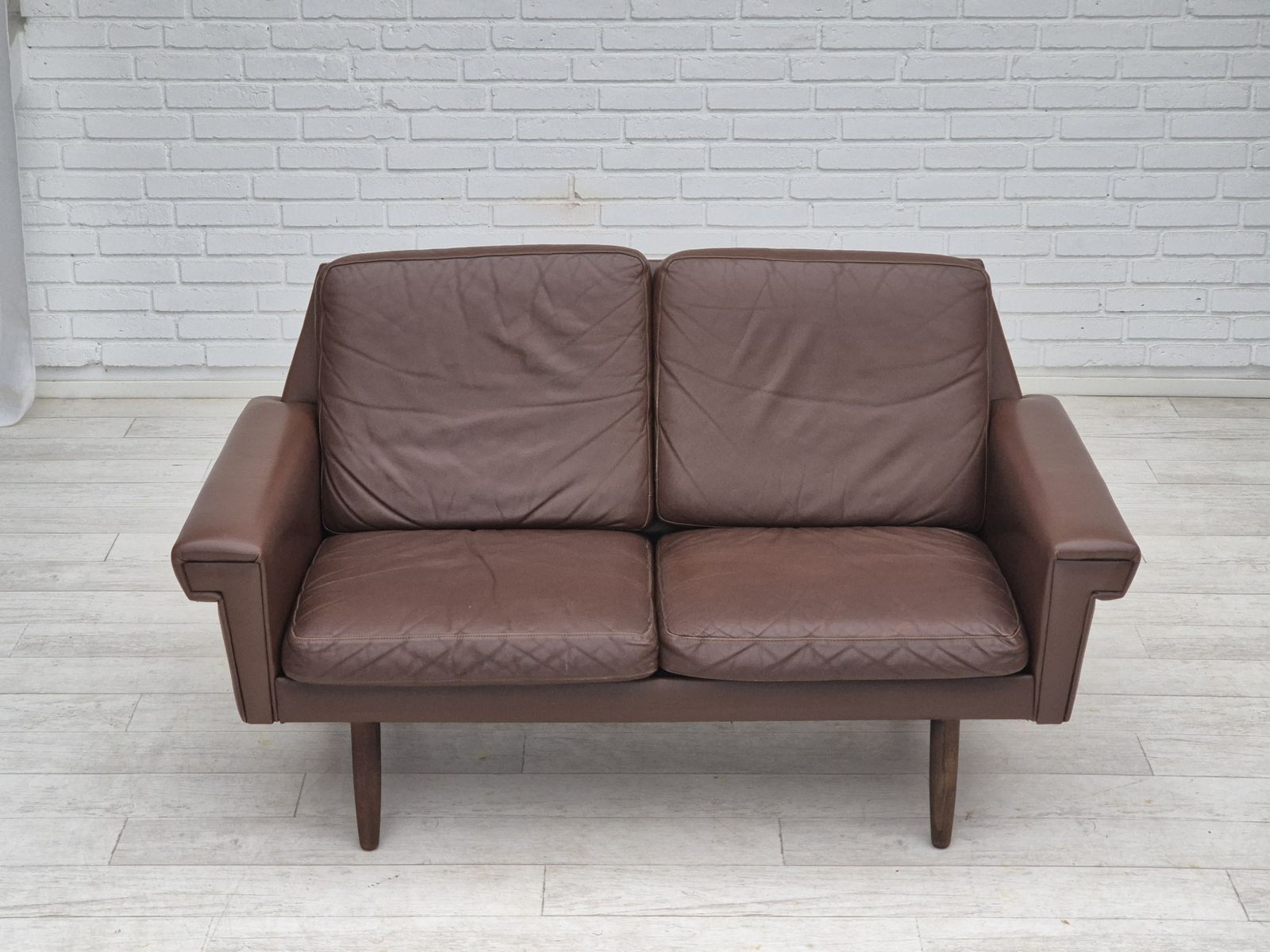 1970s, Danish 2 Seater Sofa, Original Condition, Brown Leather. photo Furniture