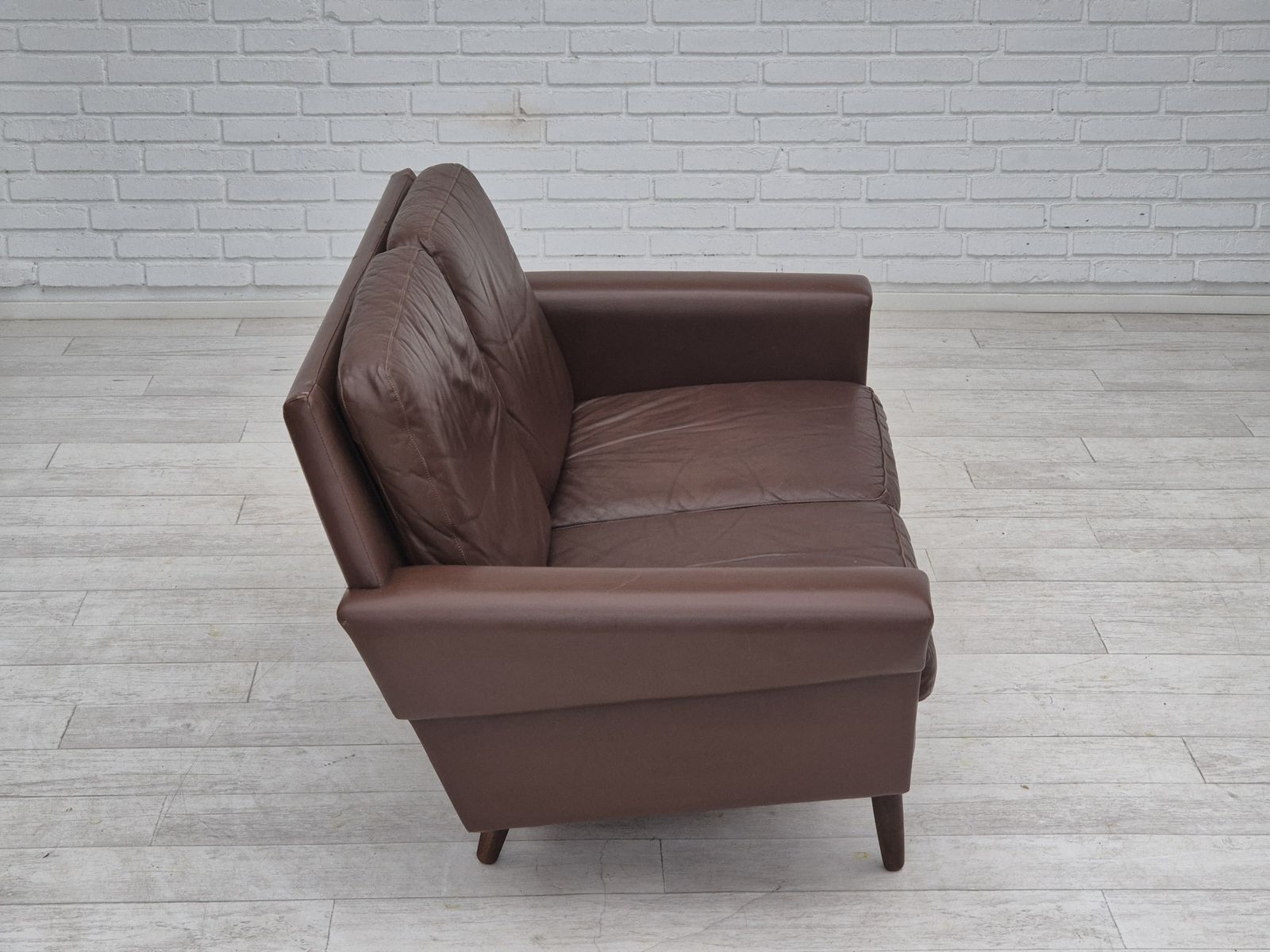1970s, Danish 2 Seater Sofa, Original Condition, Brown Leather. photo 1690.0