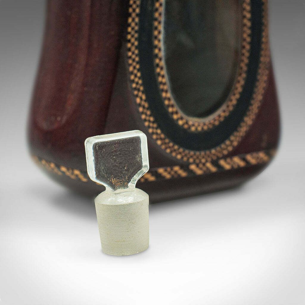 Home Decor Set Of 4 Antique Spirit Bottles, English, Leather, Glass Decanter, Victorian photo