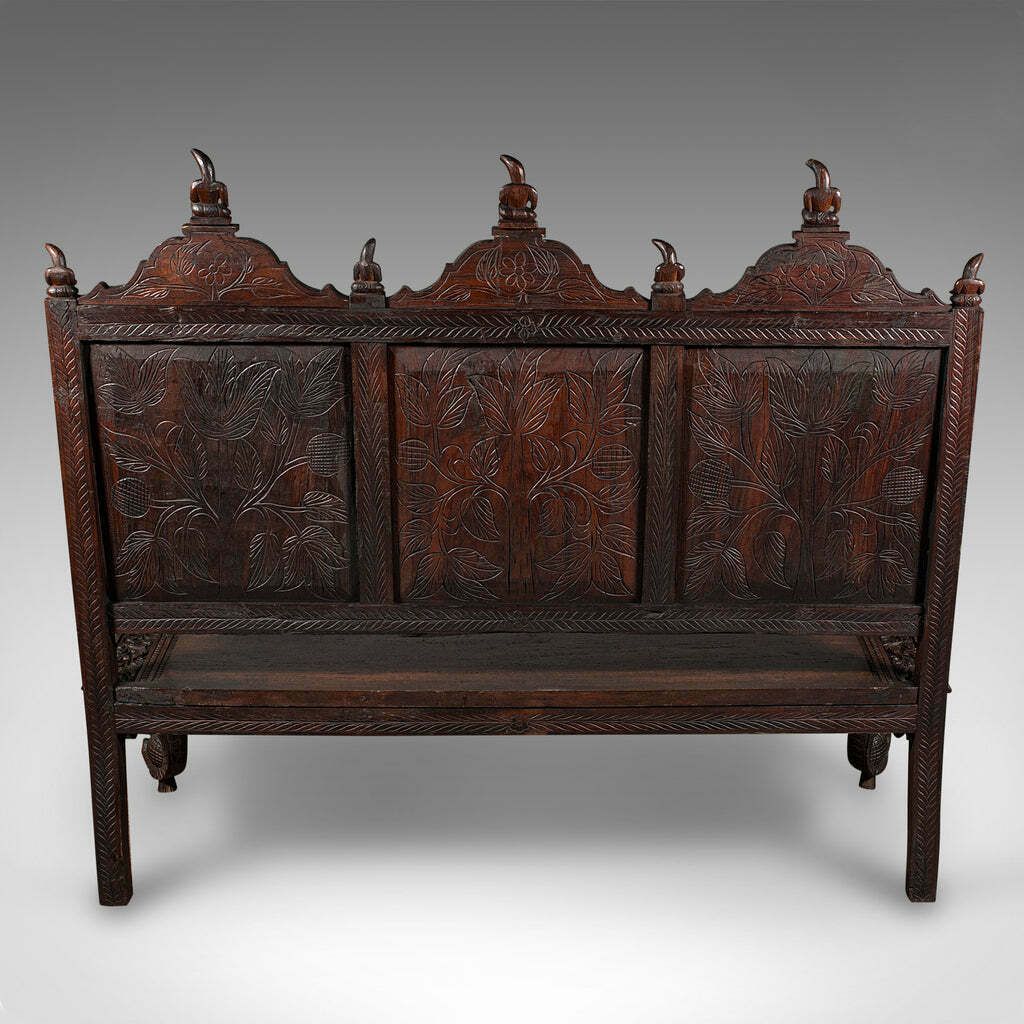 Large Antique Veranda Bench, Ceylon, Teak, 3 Seater, Ornate Seat, Victorian photo Furniture