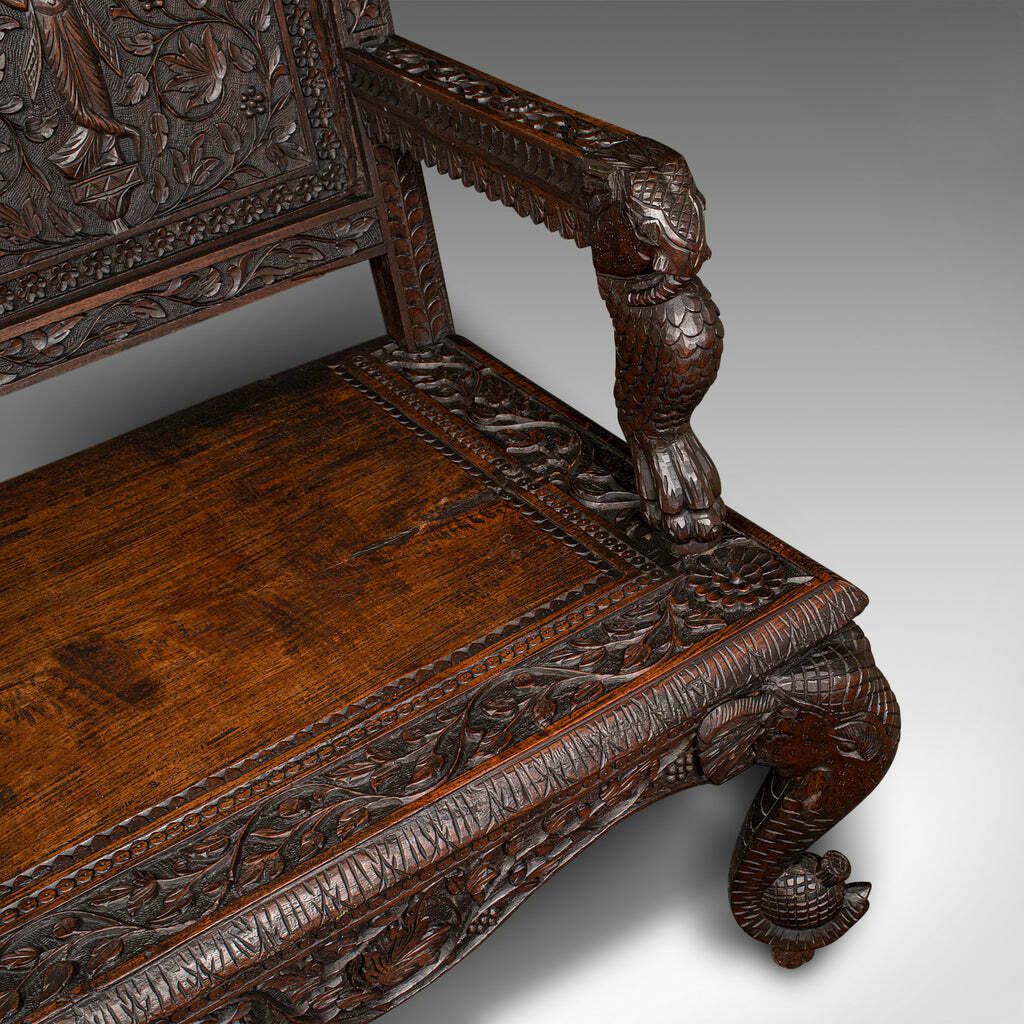 photo furniture Large Antique Veranda Bench, Ceylon, Teak, 3 Seater, Ornate Seat, Victorian